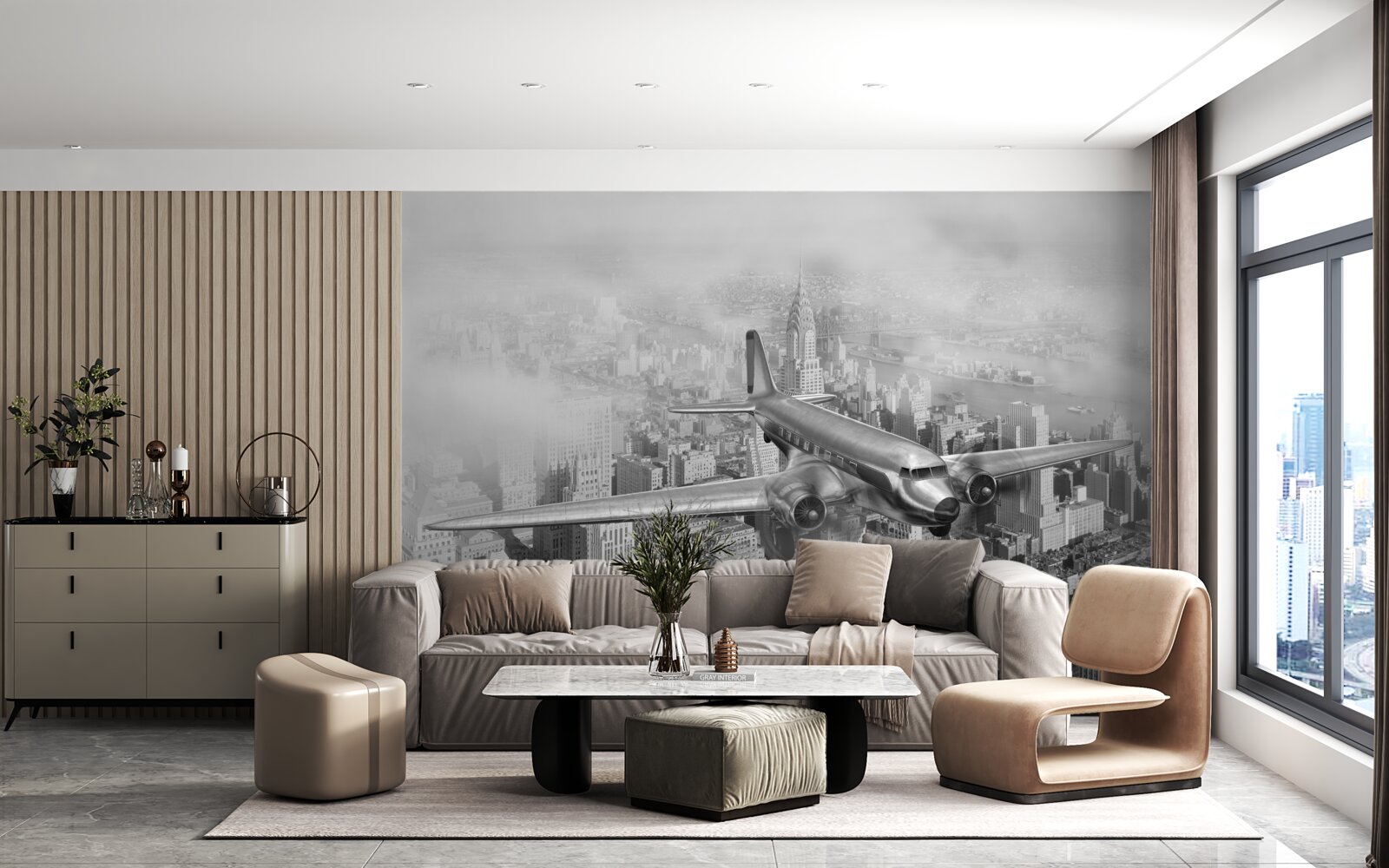 Fototapeten Reisen mit dem Flugzeug über den Stadtriese