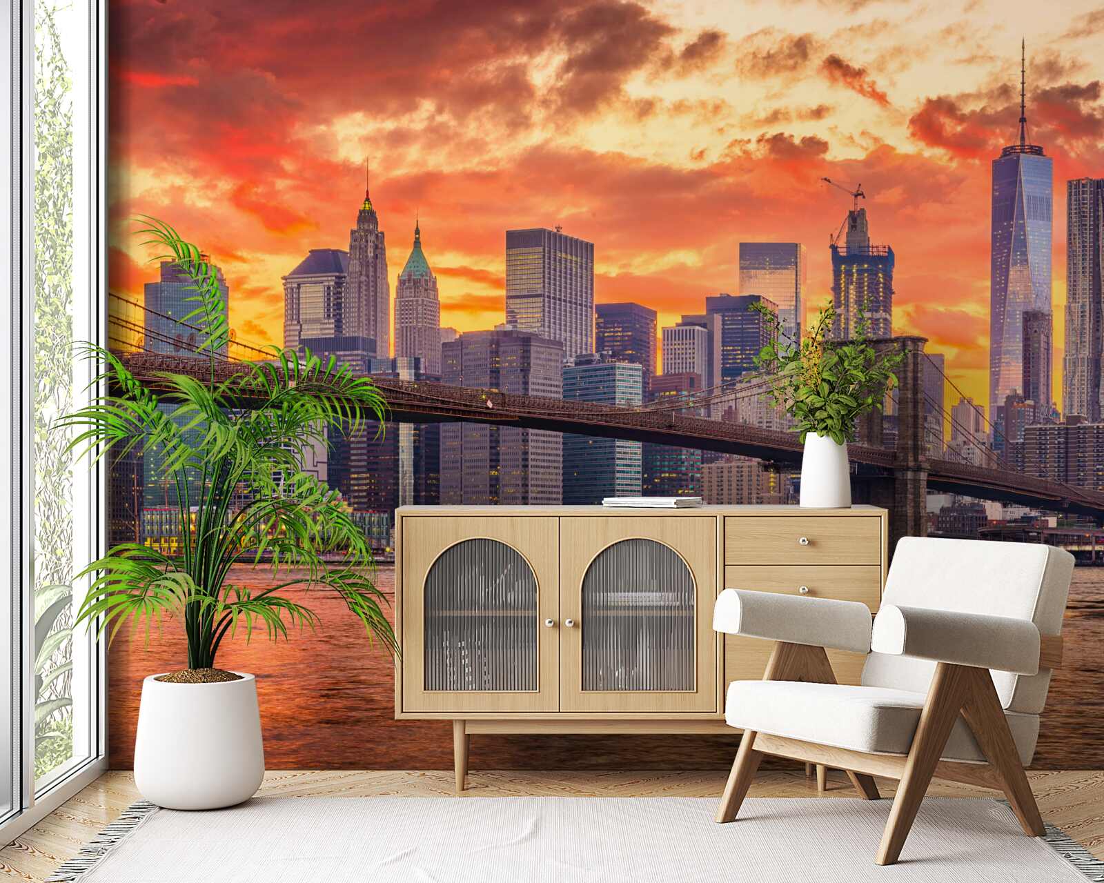 Fototapeten Wolken über New York während des Sonnenuntergangs