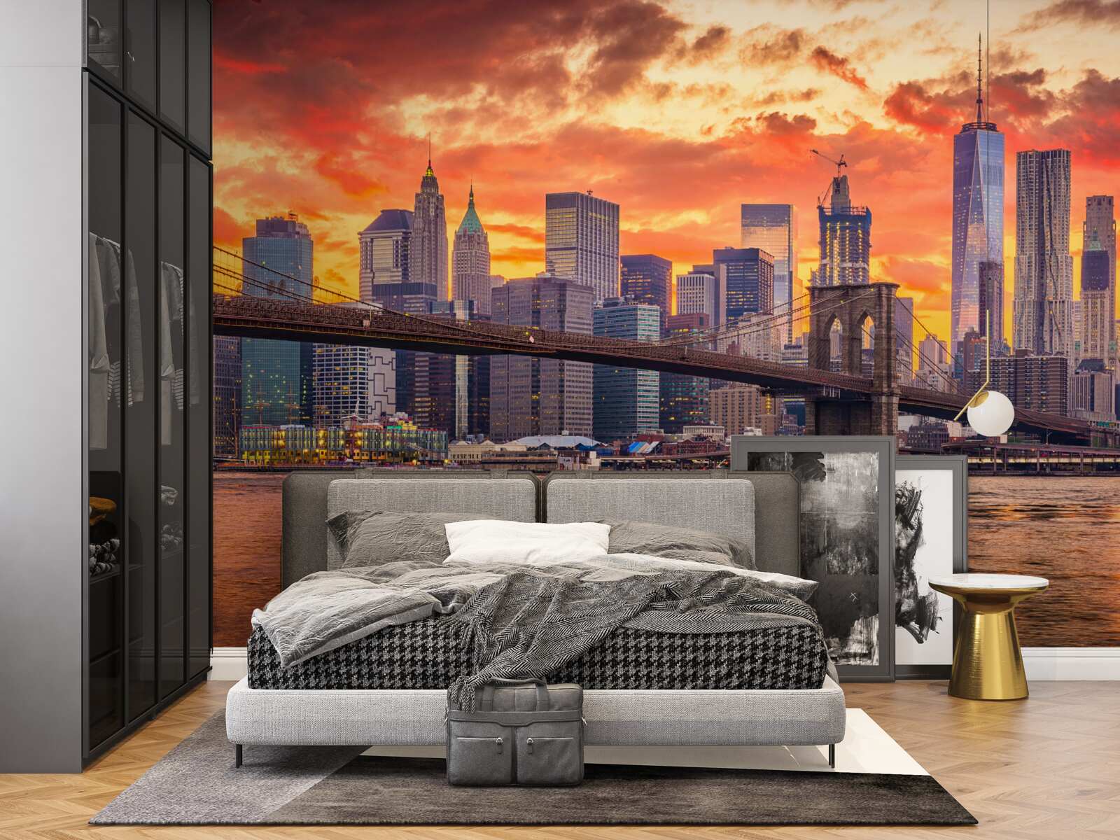 Fototapeten Wolken über New York während des Sonnenuntergangs