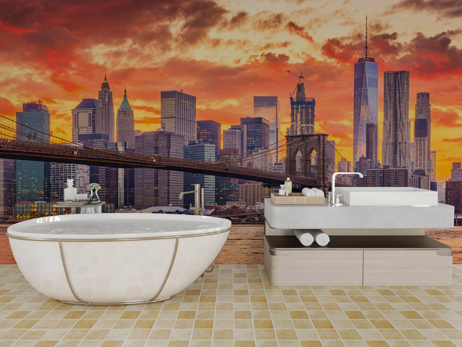 Fototapeten Wolken über New York während des Sonnenuntergangs