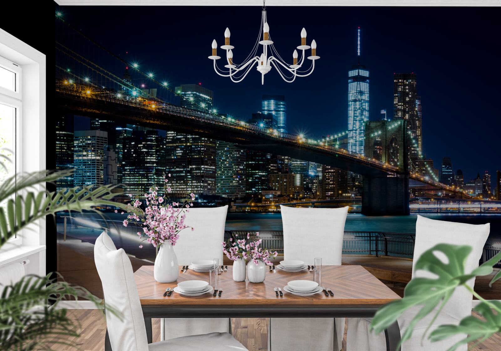 Fototapeten Eine Brücke in New York Connecting -Gebieten in der Nacht