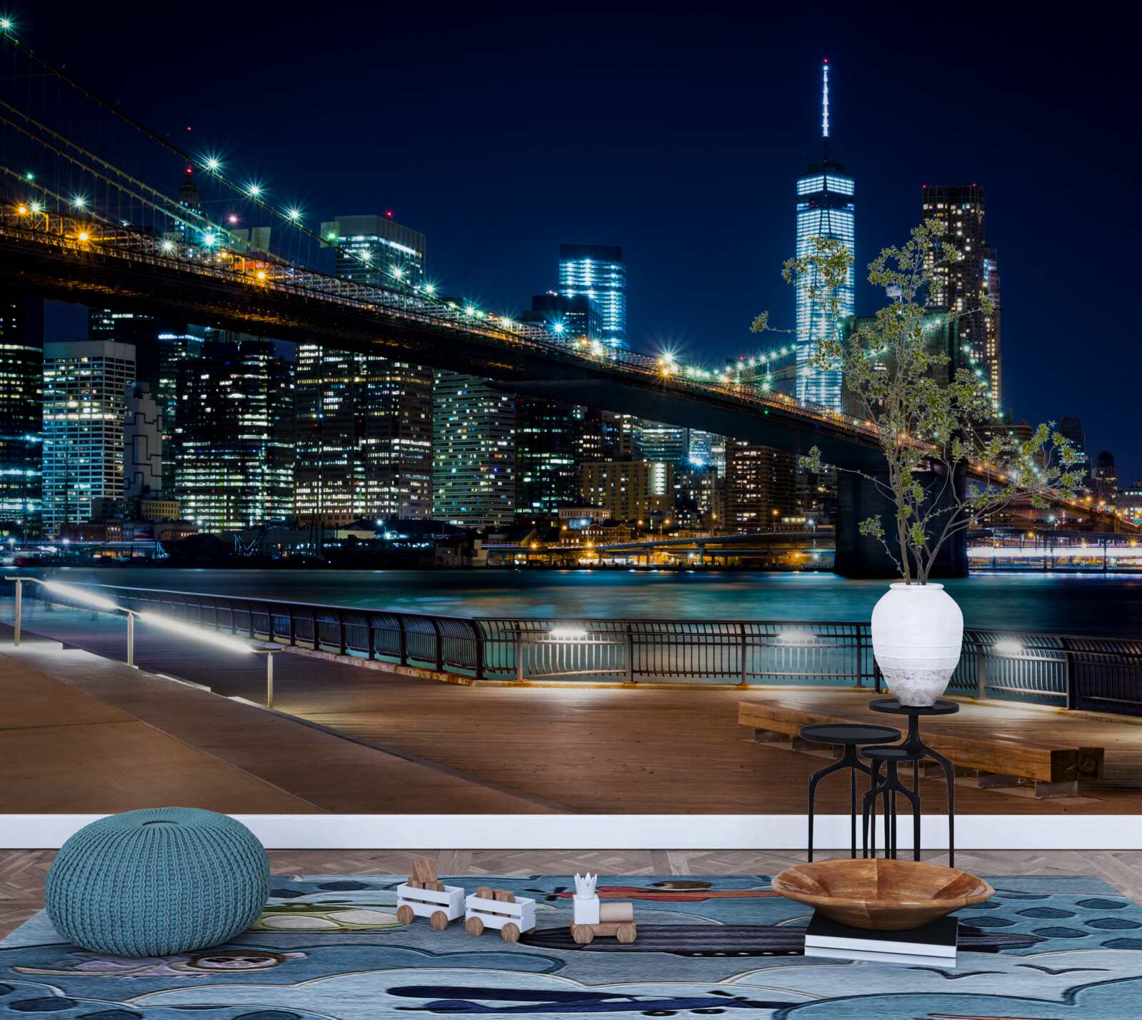 Fototapeten Eine Brücke in New York Connecting -Gebieten in der Nacht