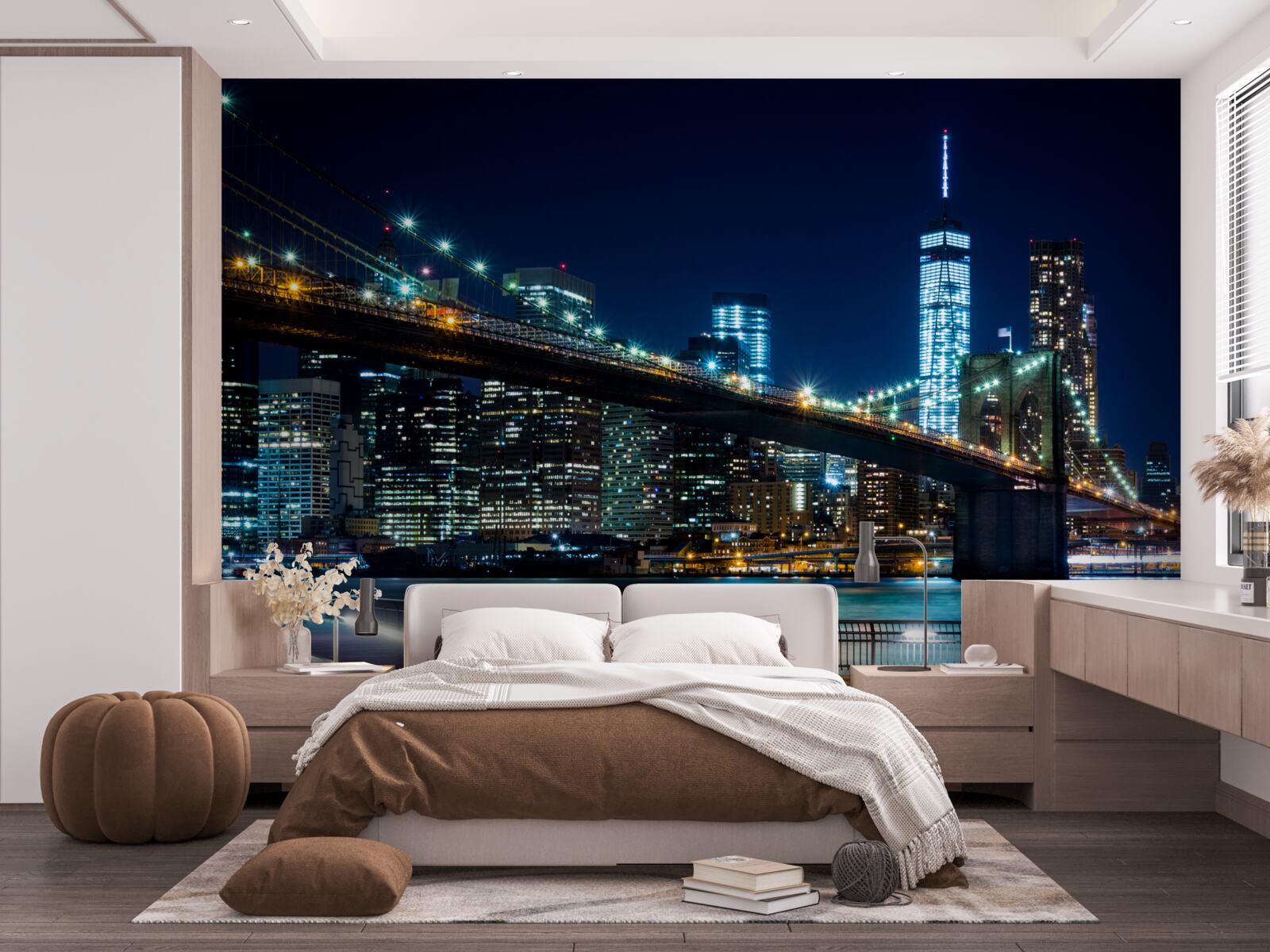 Fototapeten Eine Brücke in New York Connecting -Gebieten in der Nacht