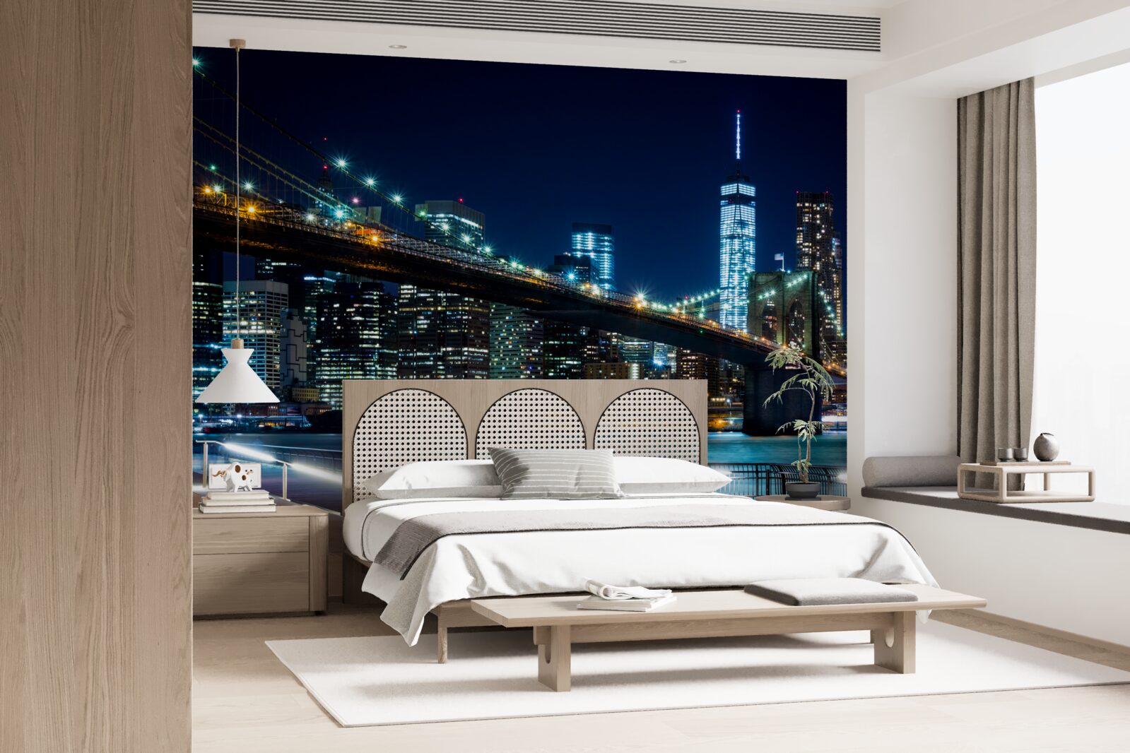 Fototapeten Eine Brücke in New York Connecting -Gebieten in der Nacht