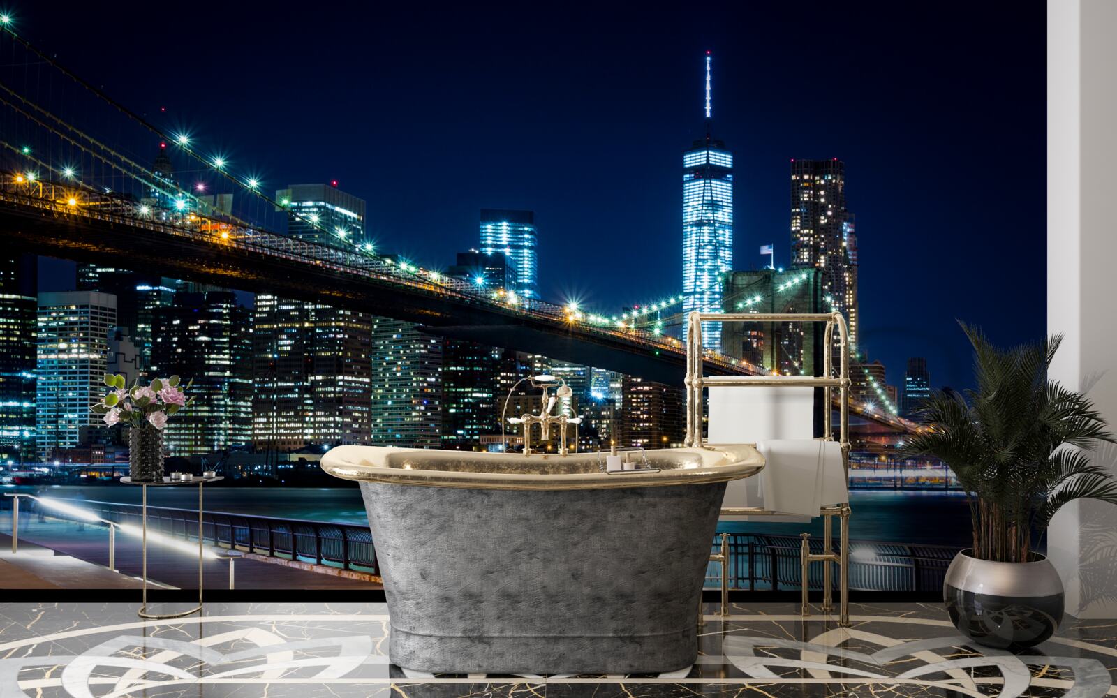 Fototapeten Eine Brücke in New York Connecting -Gebieten in der Nacht