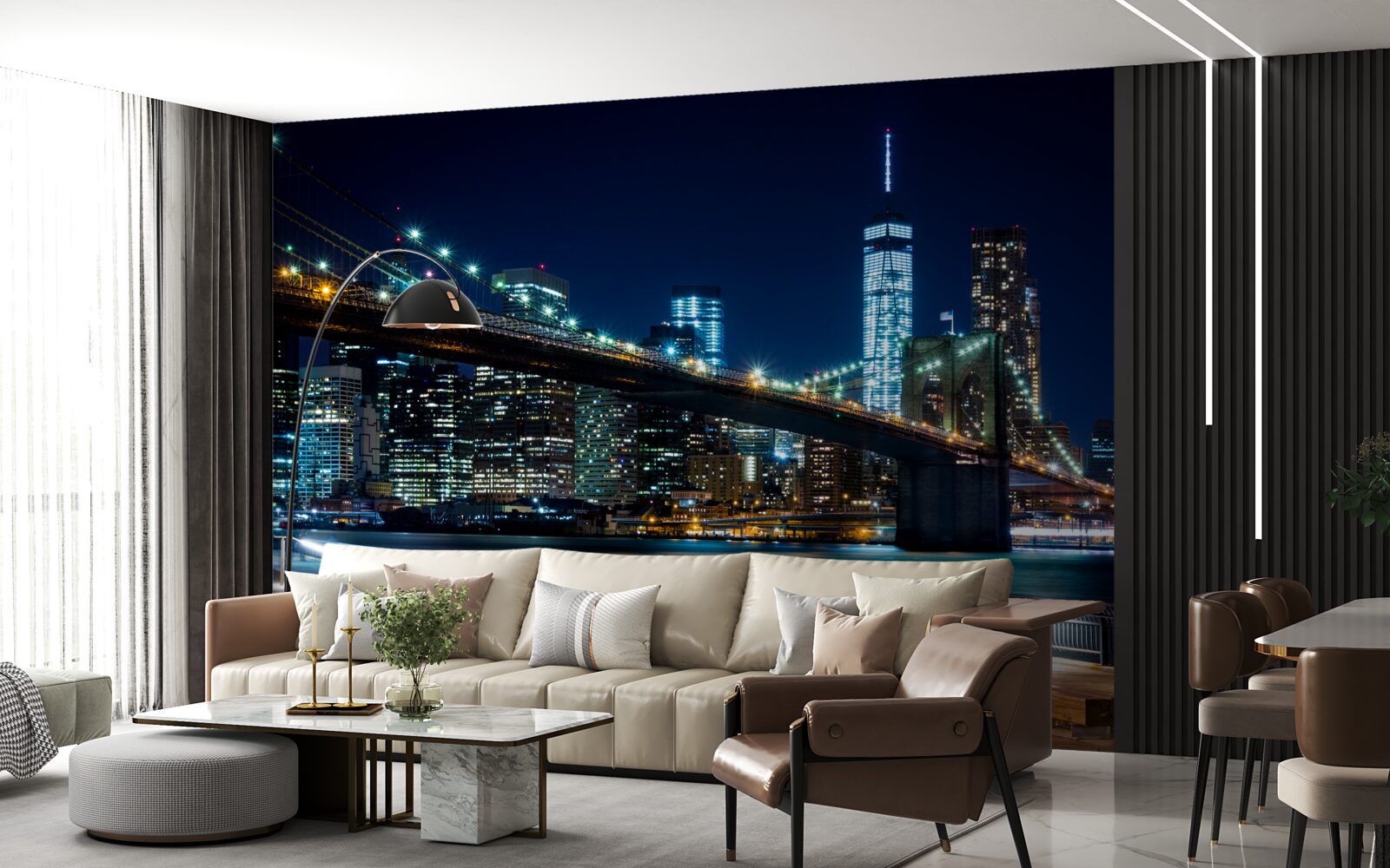 Fototapeten Eine Brücke in New York Connecting -Gebieten in der Nacht