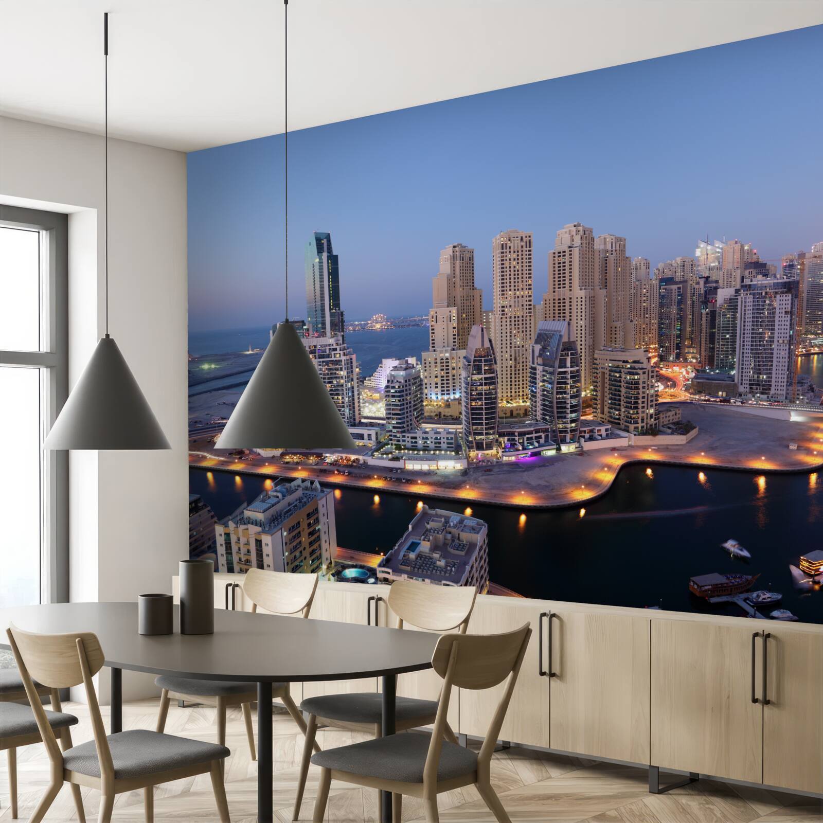 Fototapeten Sonnenuntergang über Dubaje