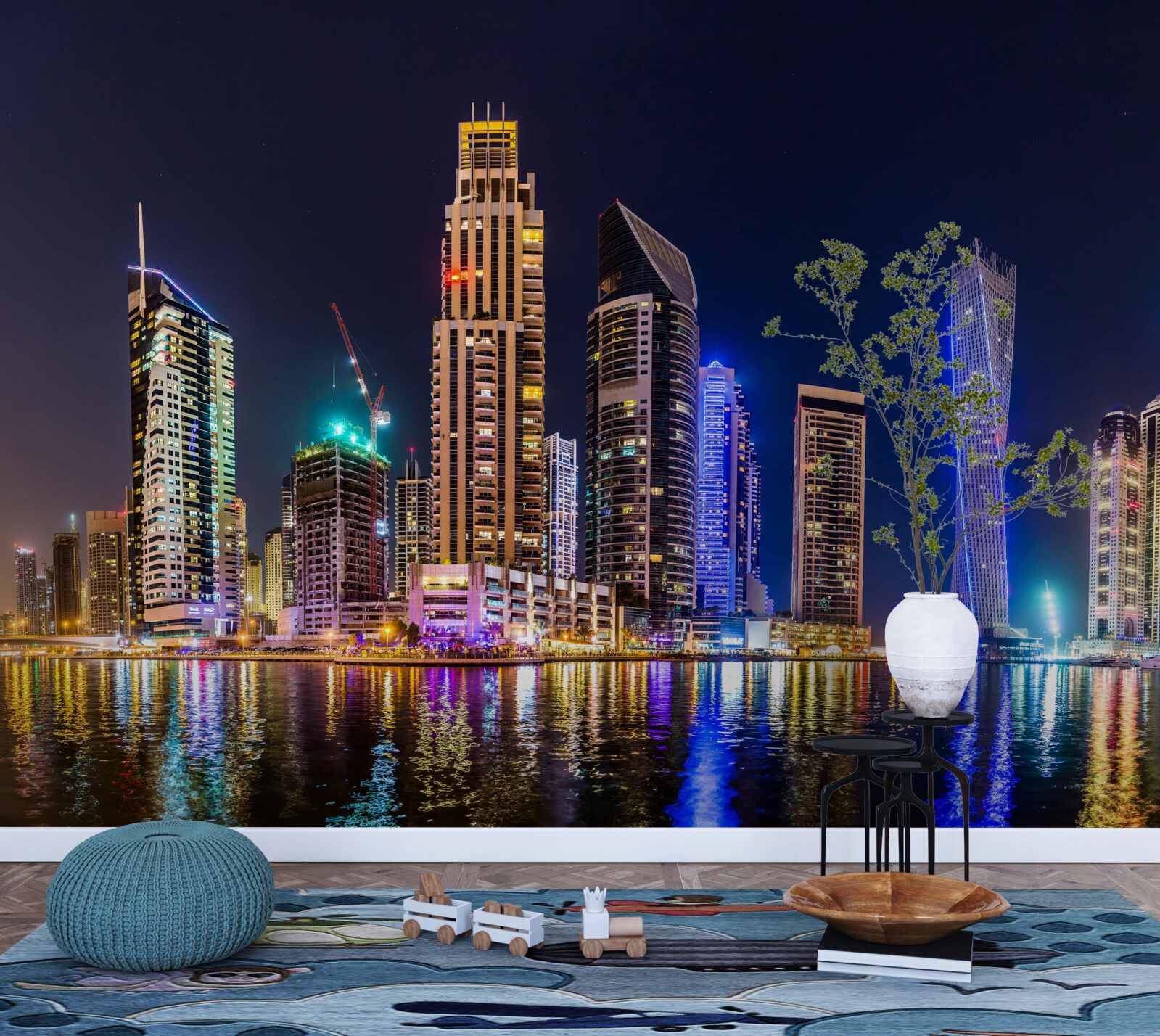 Fototapeten Faszinierende Nachtstraße in Dubai