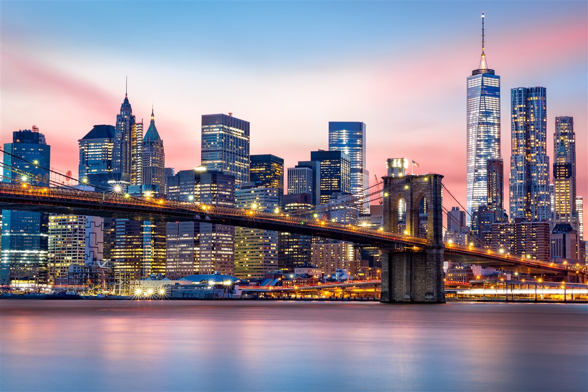 Fototapeten Brookliński Bridge nachts in New York