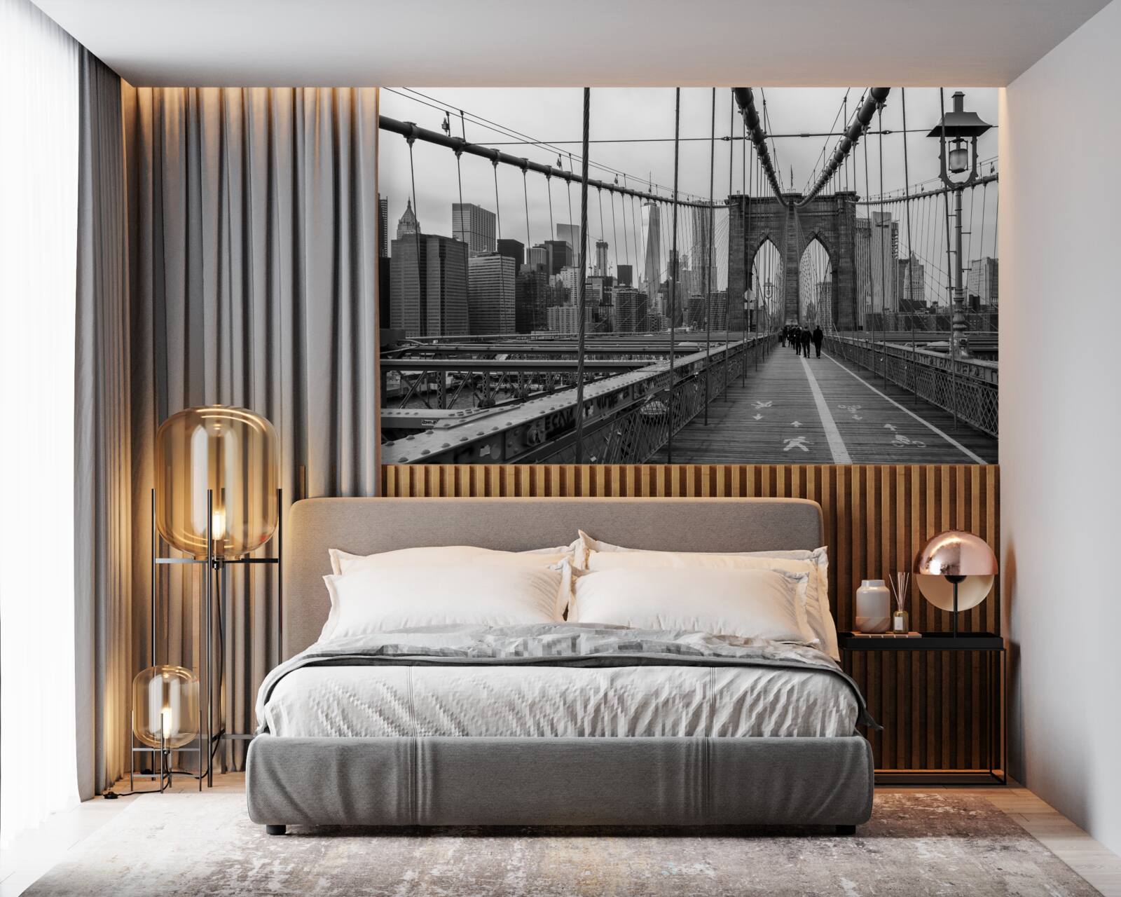 Fototapeten Brookliński -Brücke in Schwarz -Weiß -Schatten