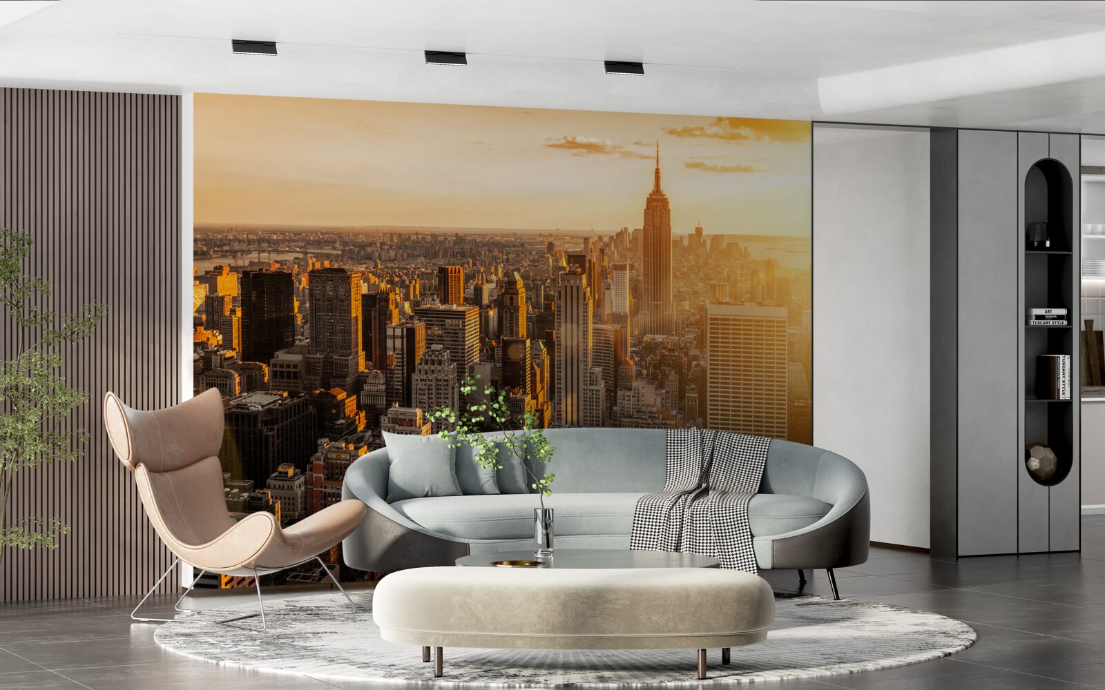 Fototapeten New Yorker Wolkenkratzer im Licht der untergehenden Sonne