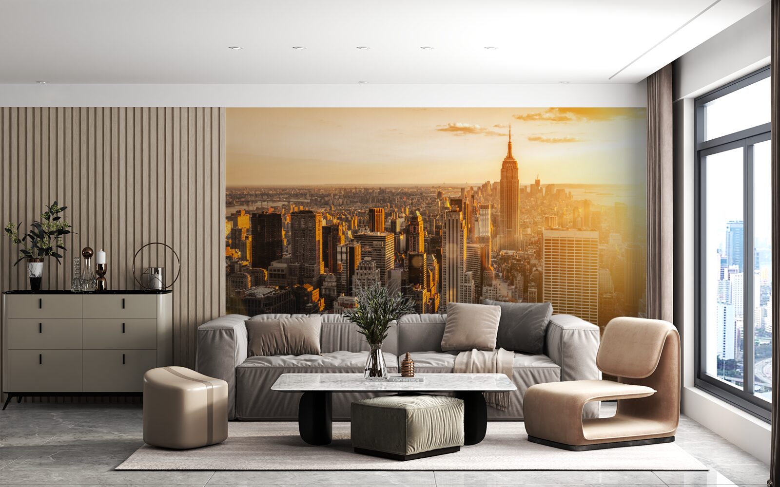 Fototapeten New Yorker Wolkenkratzer im Licht der untergehenden Sonne