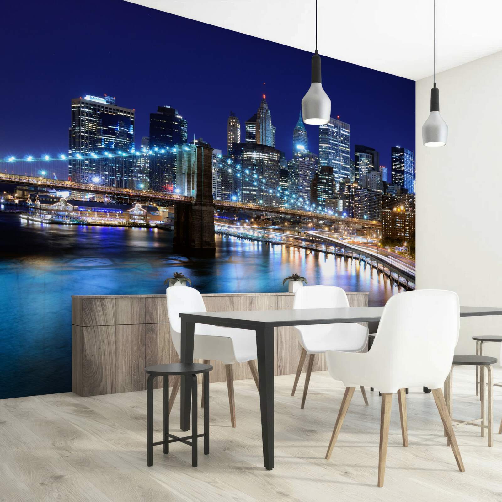 Fototapeten Brookliński -Brücke in New York unter den Nachtlichtern