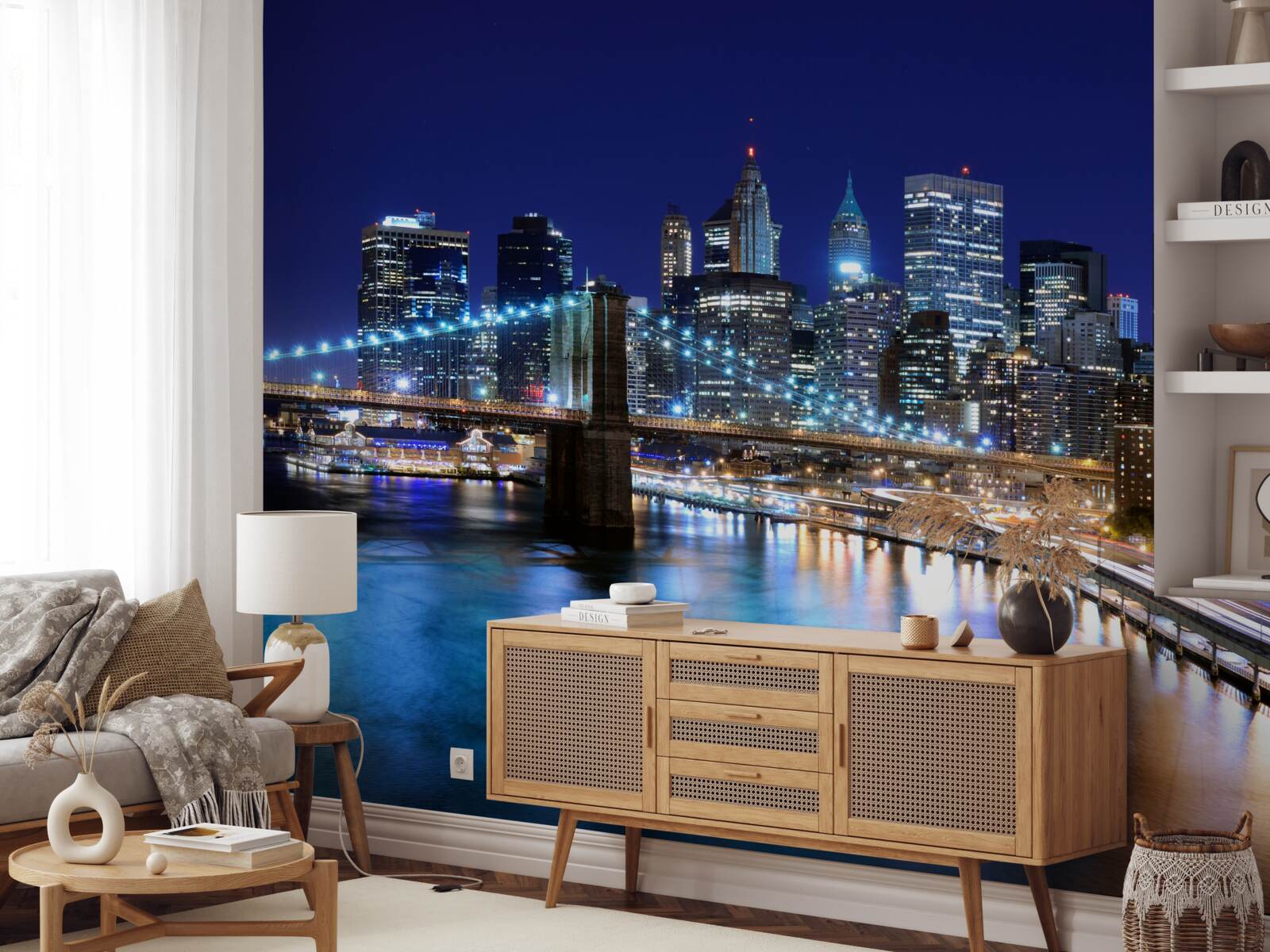Fototapeten Brookliński -Brücke in New York unter den Nachtlichtern