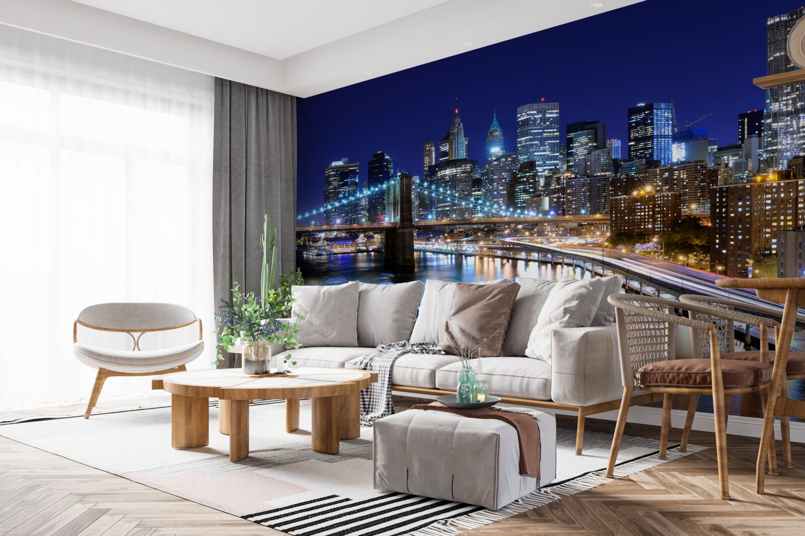 Fototapeten Brookliński -Brücke in New York unter den Nachtlichtern