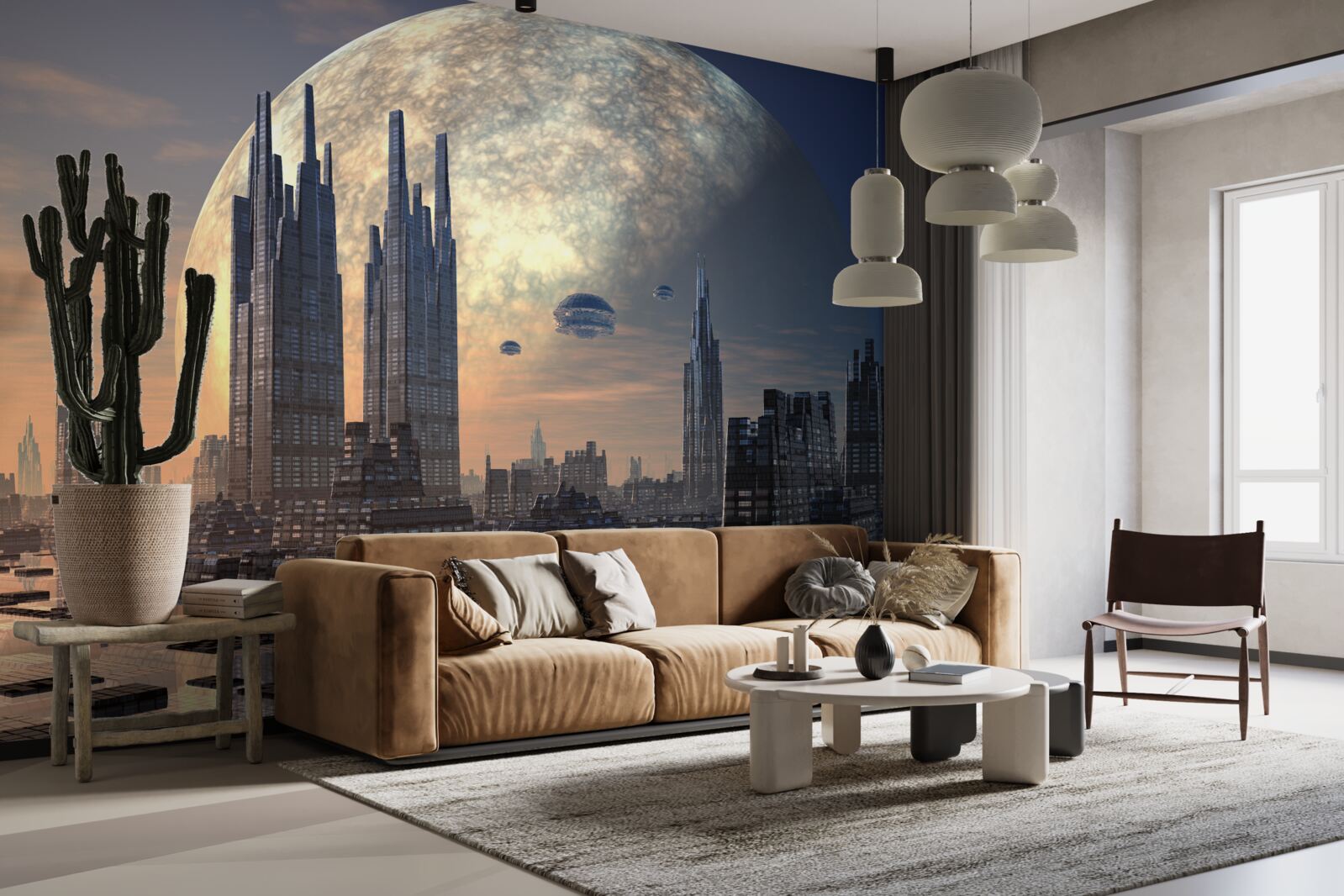 Fototapeten Der leuchtende Mond erhebt sich über die erstaunliche Stadt