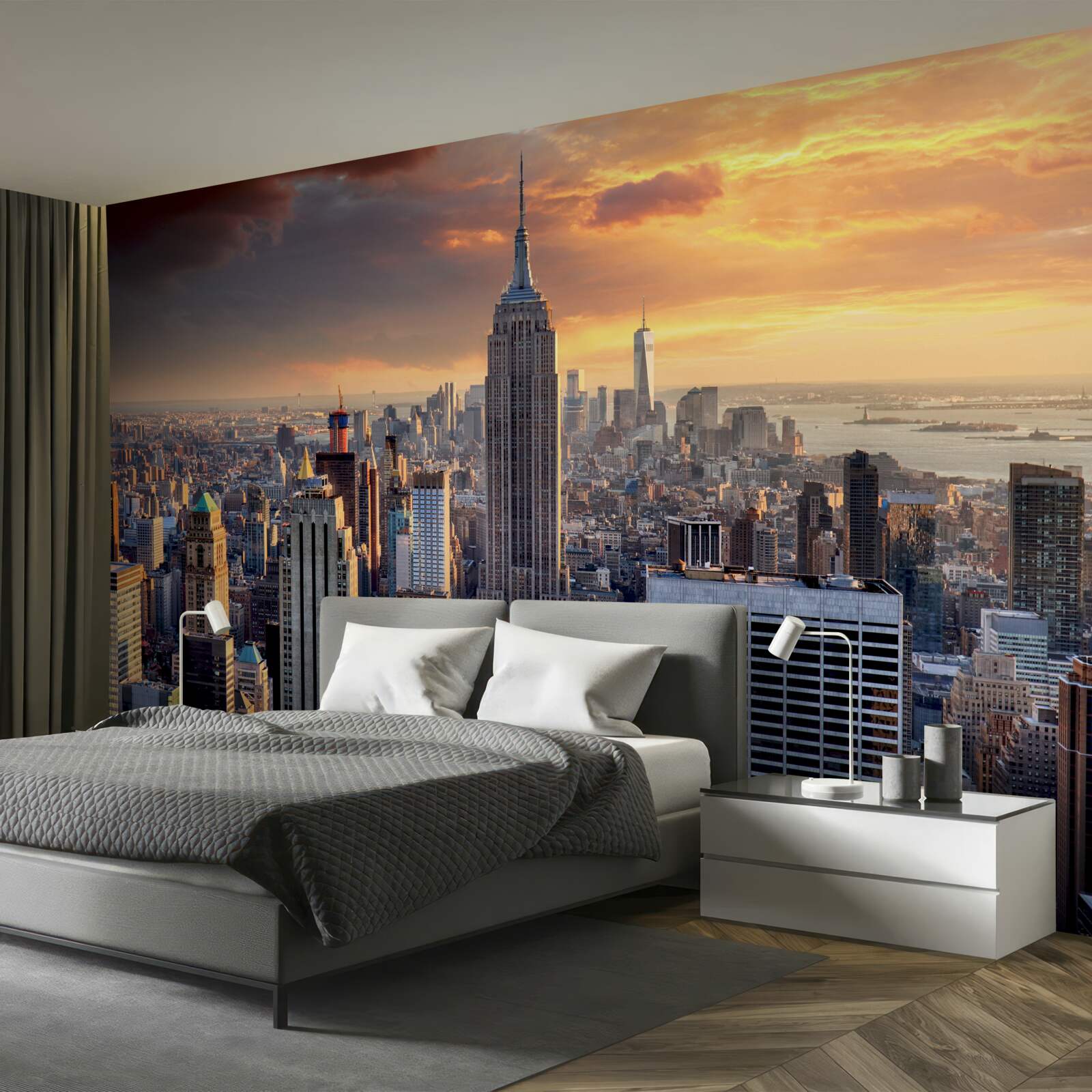 Fototapeten Die Sonne untergeht über New York