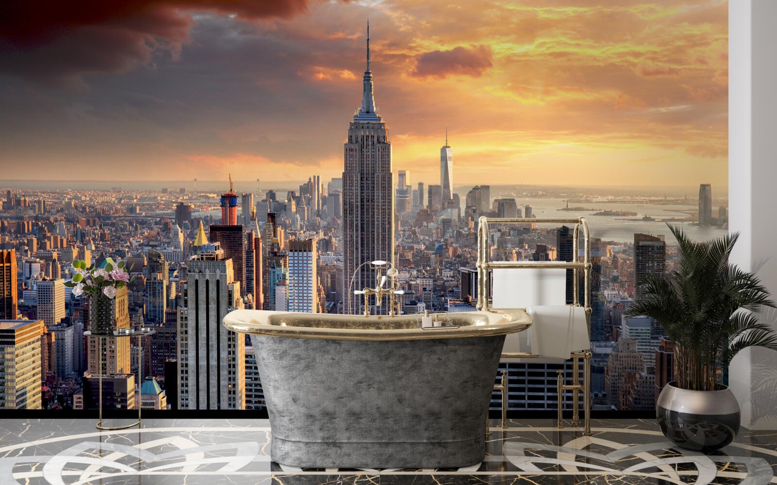 Fototapeten Die Sonne untergeht über New York