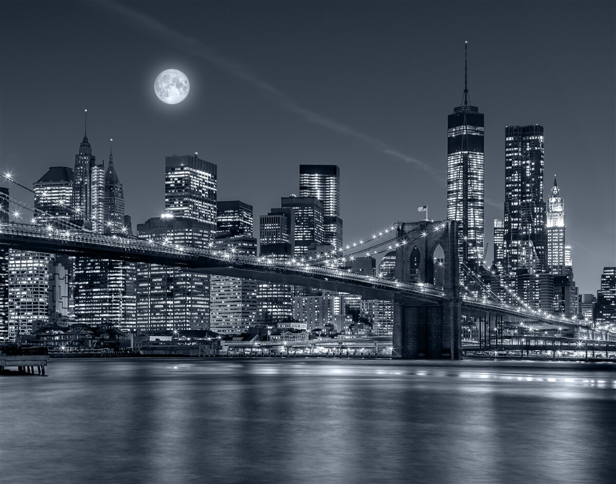 Fototapeten Schwarz -Weiß New York im Licht des Vollmondes