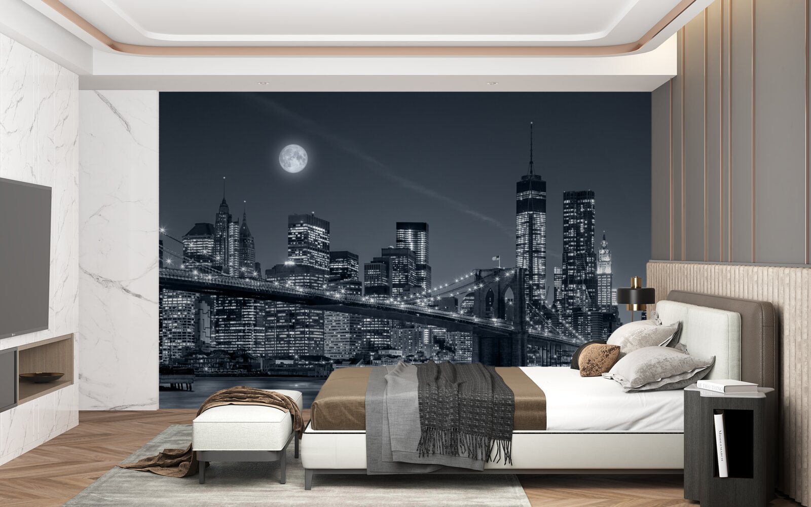 Fototapeten Schwarz -Weiß New York im Licht des Vollmondes