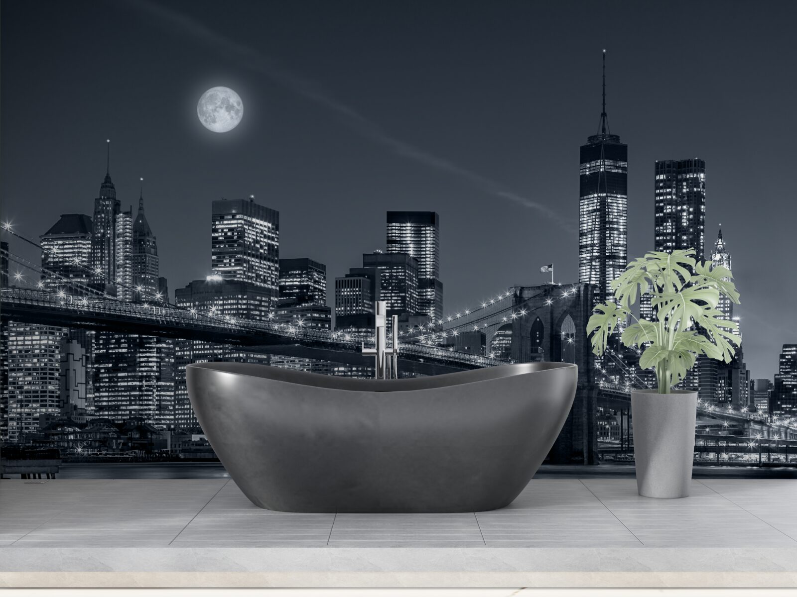Fototapeten Schwarz -Weiß New York im Licht des Vollmondes