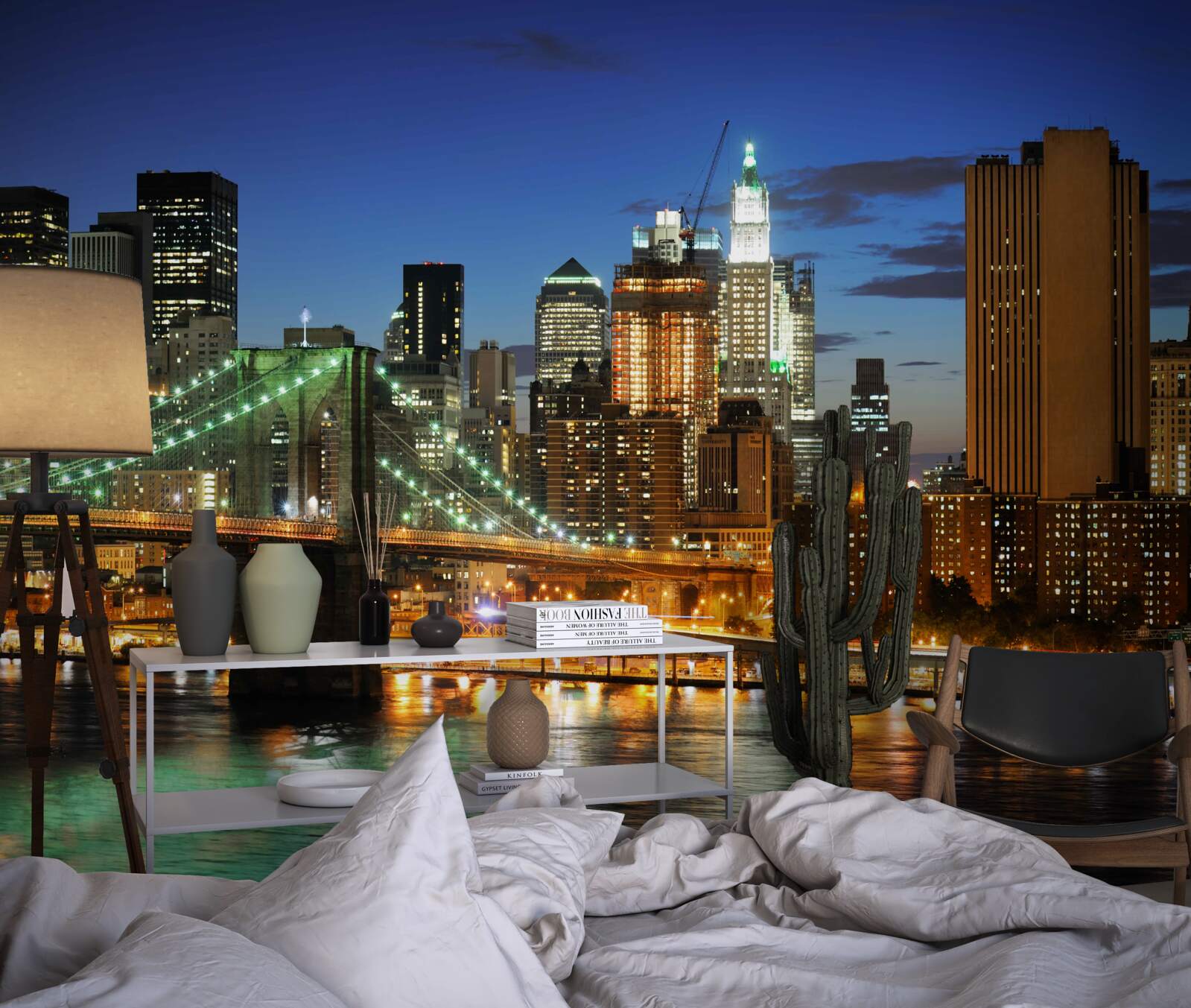 Fototapeten Nachtspanorama von New York aus dem gegenüberliegenden Ufer