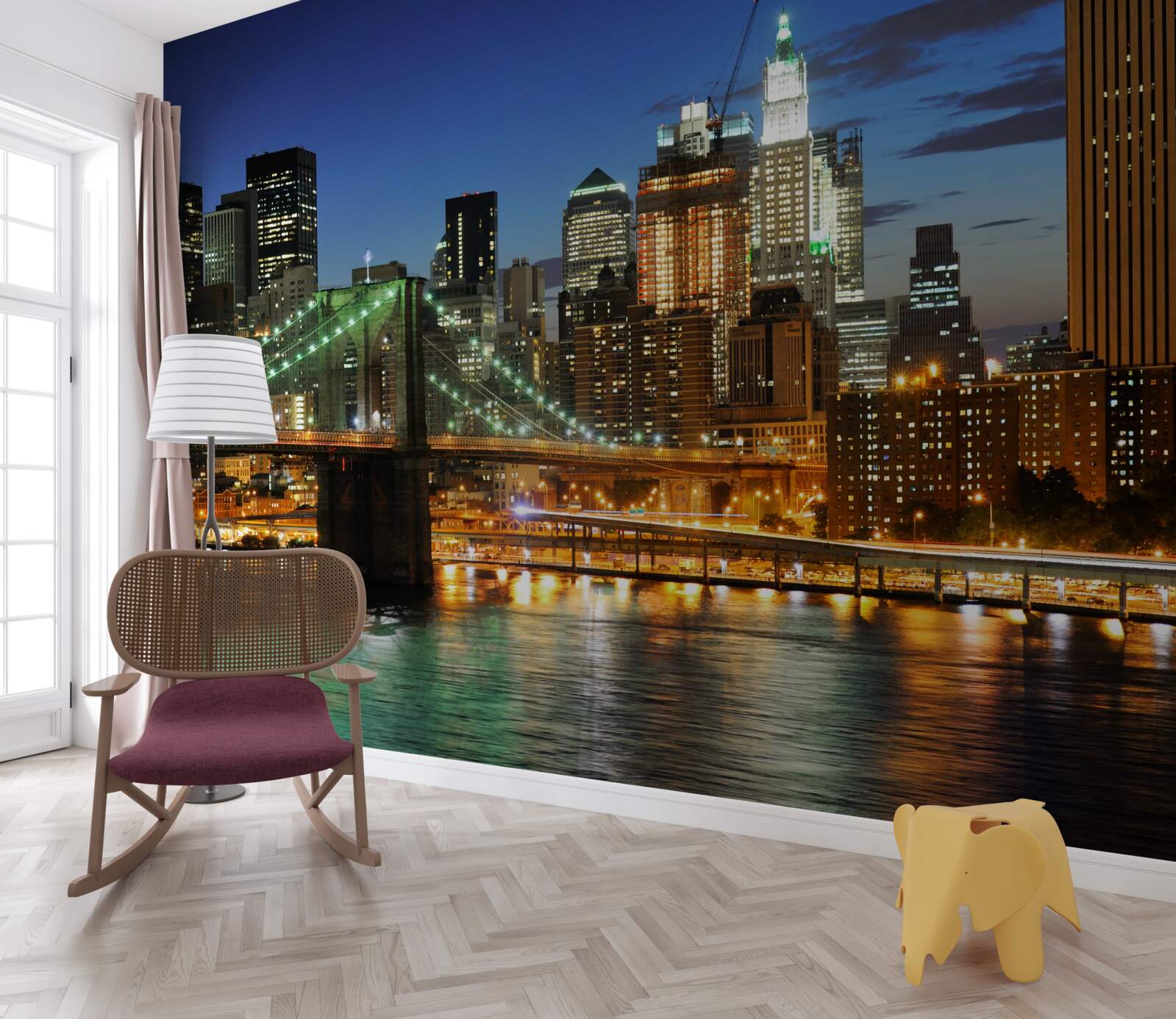 Fototapeten Nachtspanorama von New York aus dem gegenüberliegenden Ufer