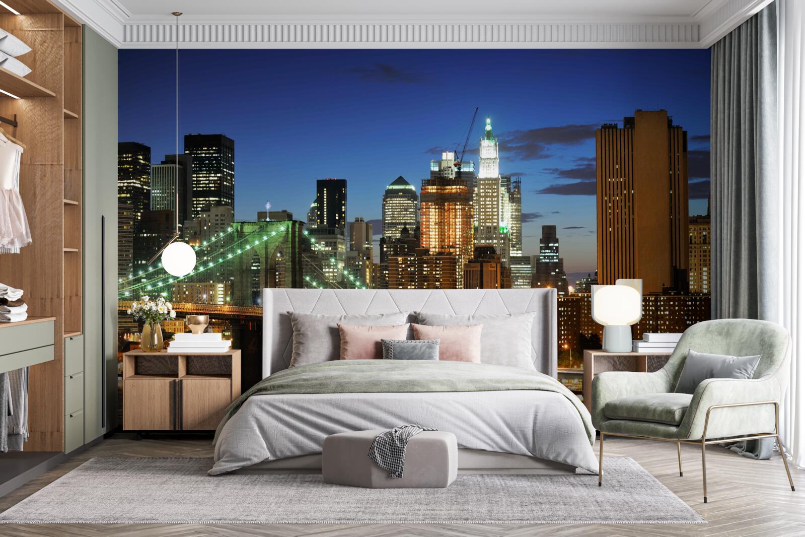Fototapeten Nachtspanorama von New York aus dem gegenüberliegenden Ufer