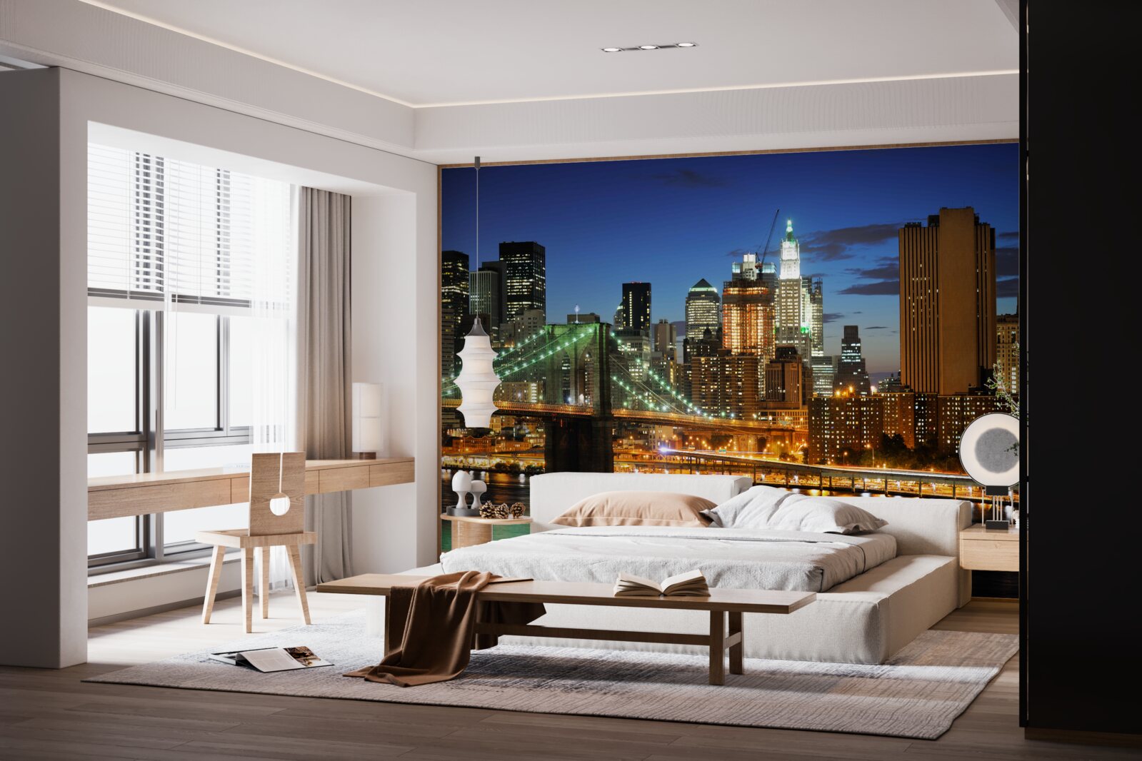 Fototapeten Nachtspanorama von New York aus dem gegenüberliegenden Ufer