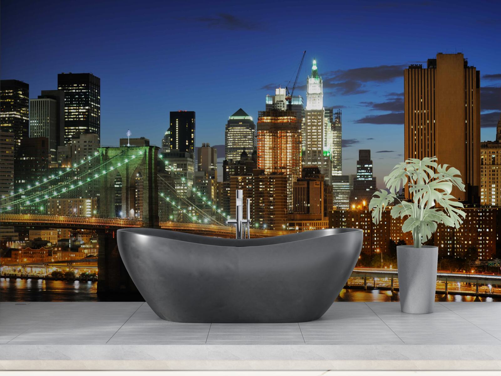 Fototapeten Nachtspanorama von New York aus dem gegenüberliegenden Ufer