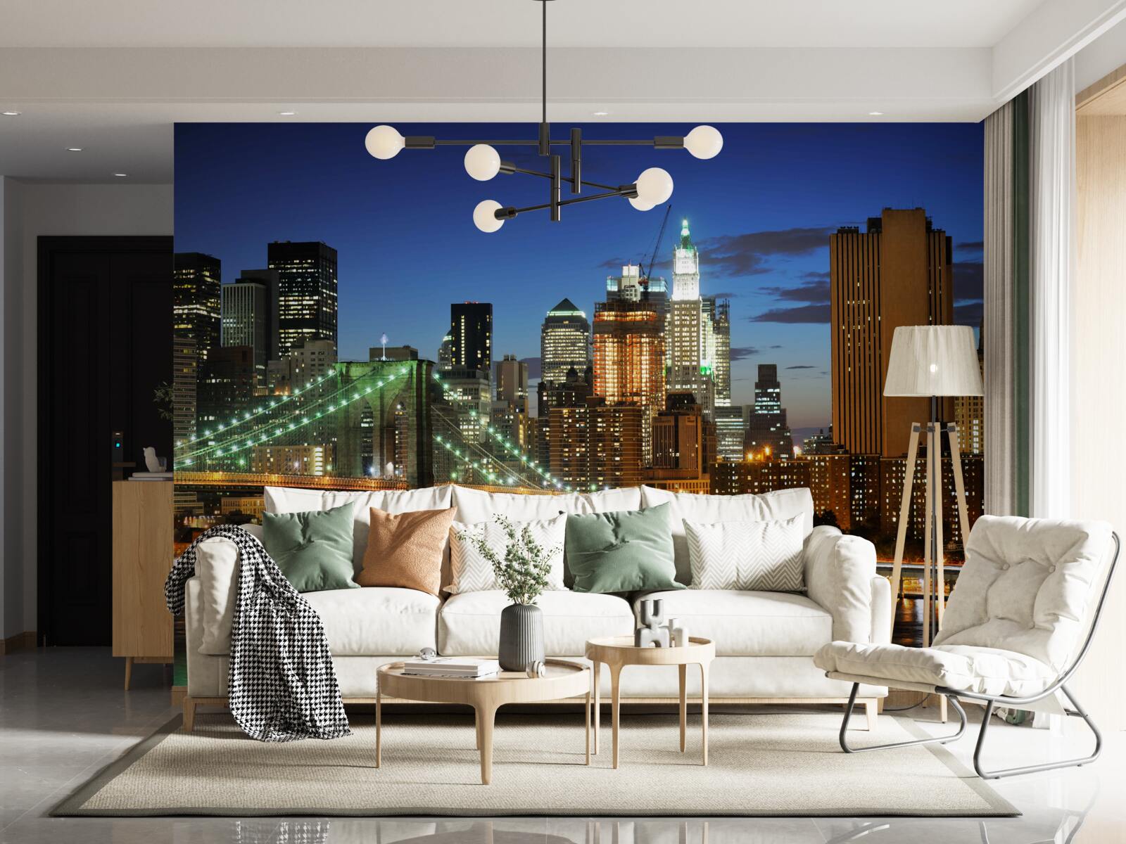 Fototapeten Nachtspanorama von New York aus dem gegenüberliegenden Ufer
