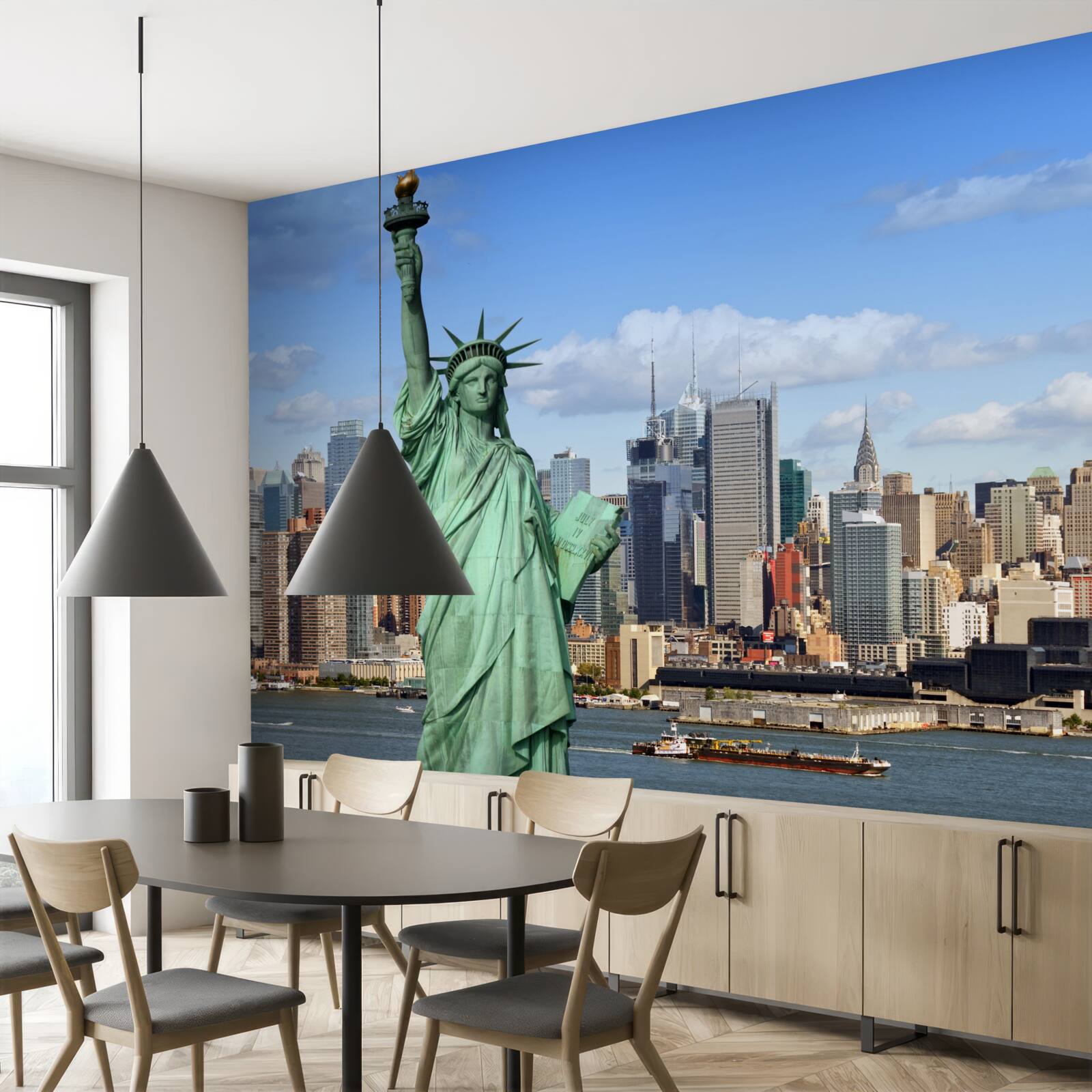 Fototapeten Freiheitsstatue im Hintergrund von New York