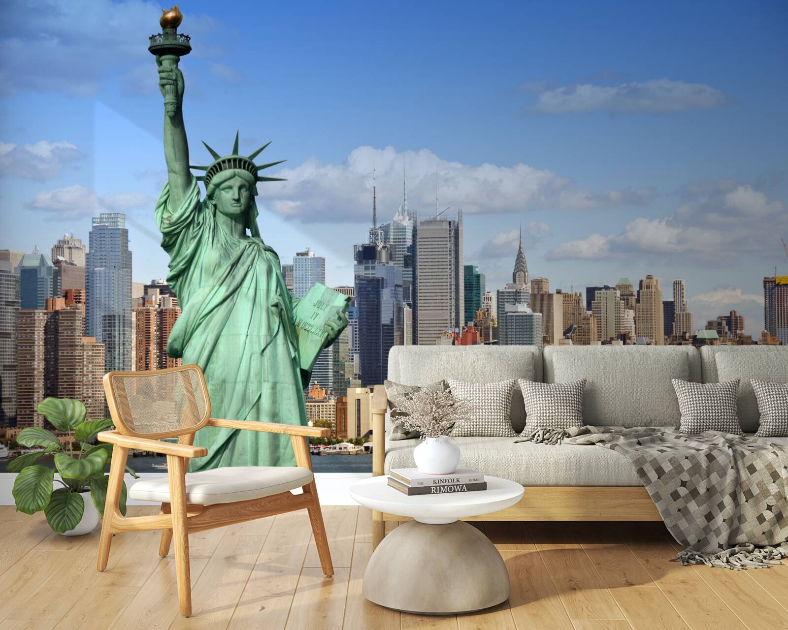 Fototapeten Freiheitsstatue im Hintergrund von New York