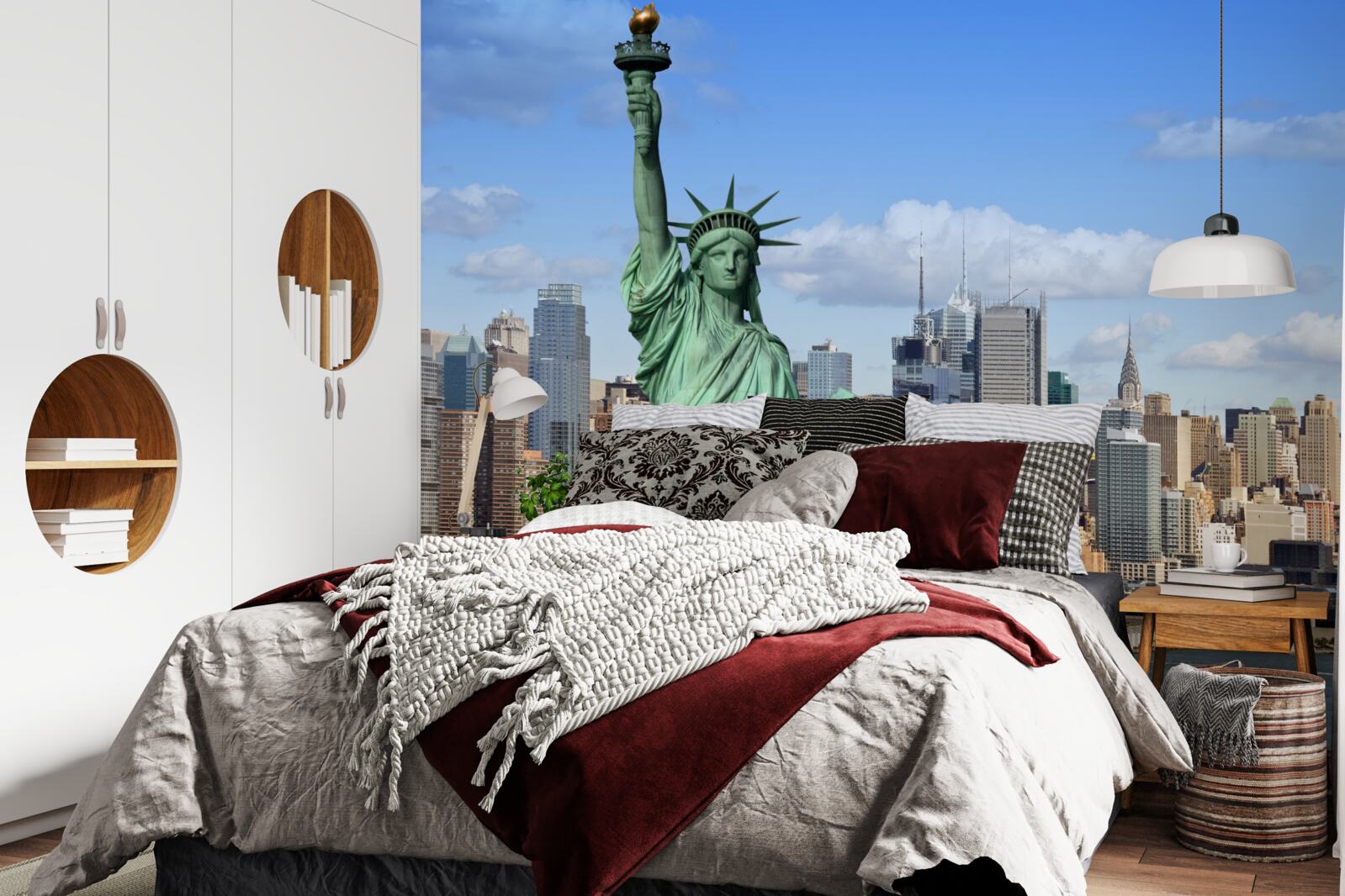 Fototapeten Freiheitsstatue im Hintergrund von New York