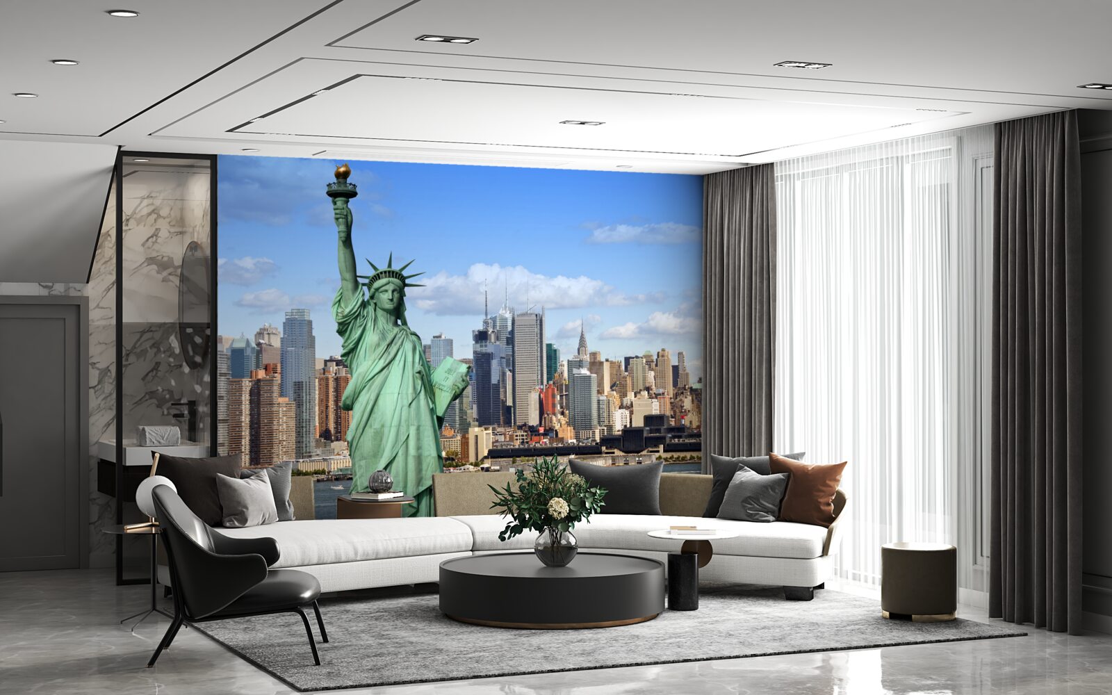 Fototapeten Freiheitsstatue im Hintergrund von New York