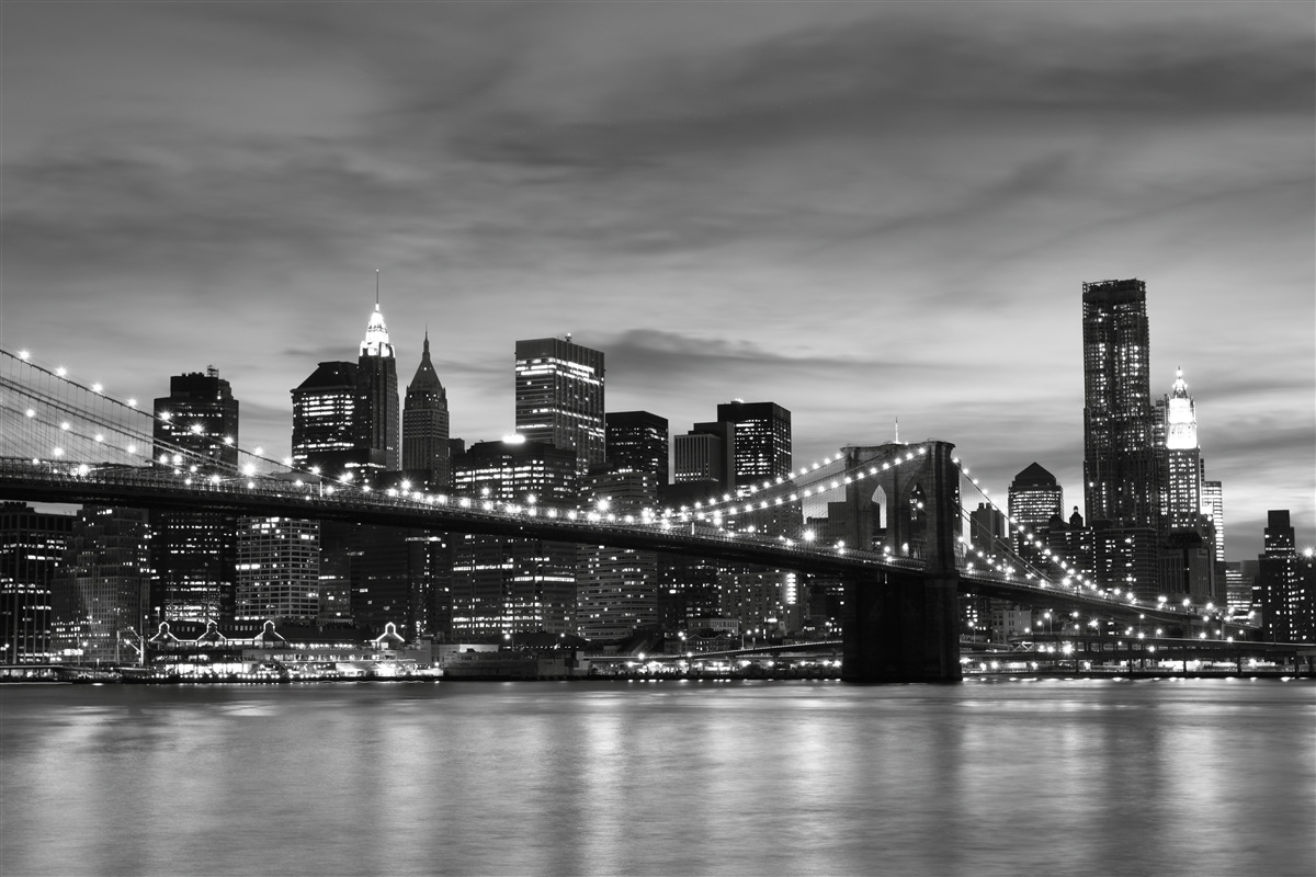 Fototapeten Türme in Schwarz und Weiß und die Brücke in Brooklyn