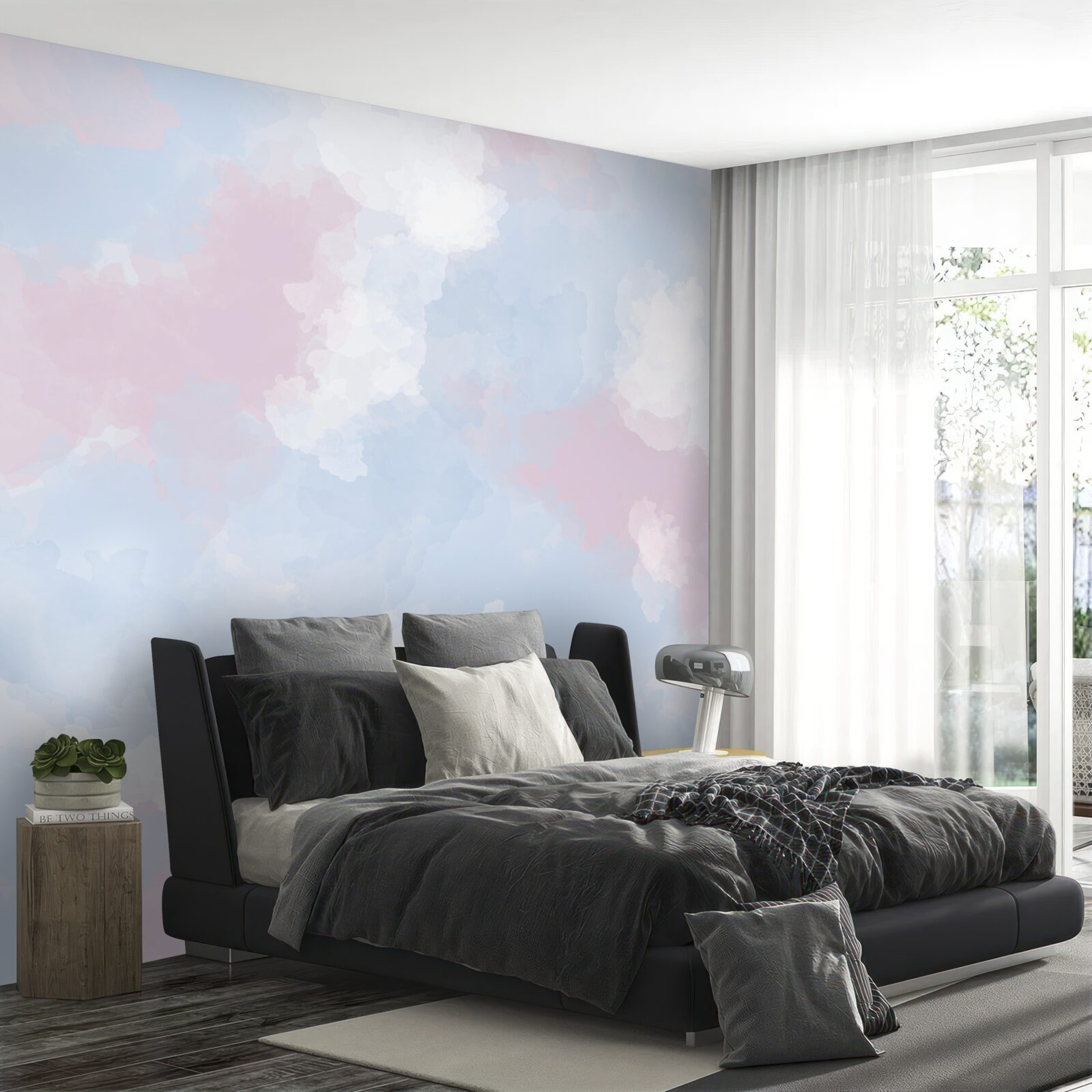 Fototapeten Der Himmel ist mit blauen und rosa Flecken dekoriert