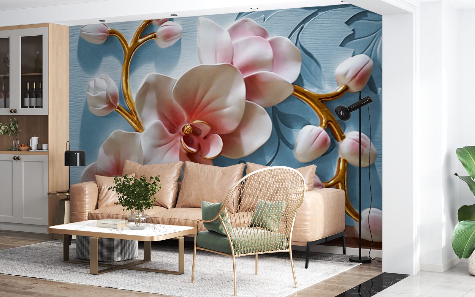 Fototapeten Weiße Orchidee am blauen Himmel