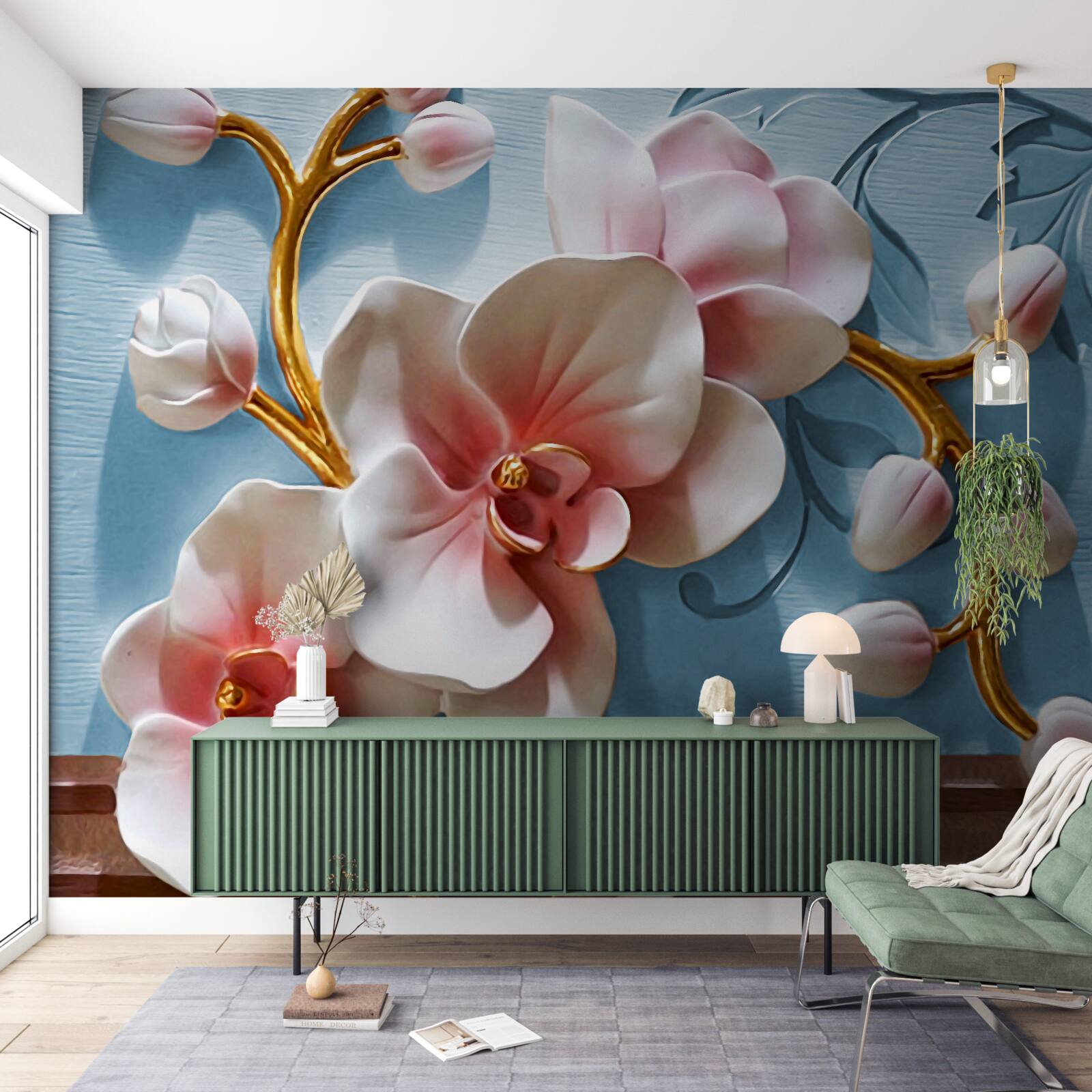 Fototapeten Weiße Orchidee am blauen Himmel