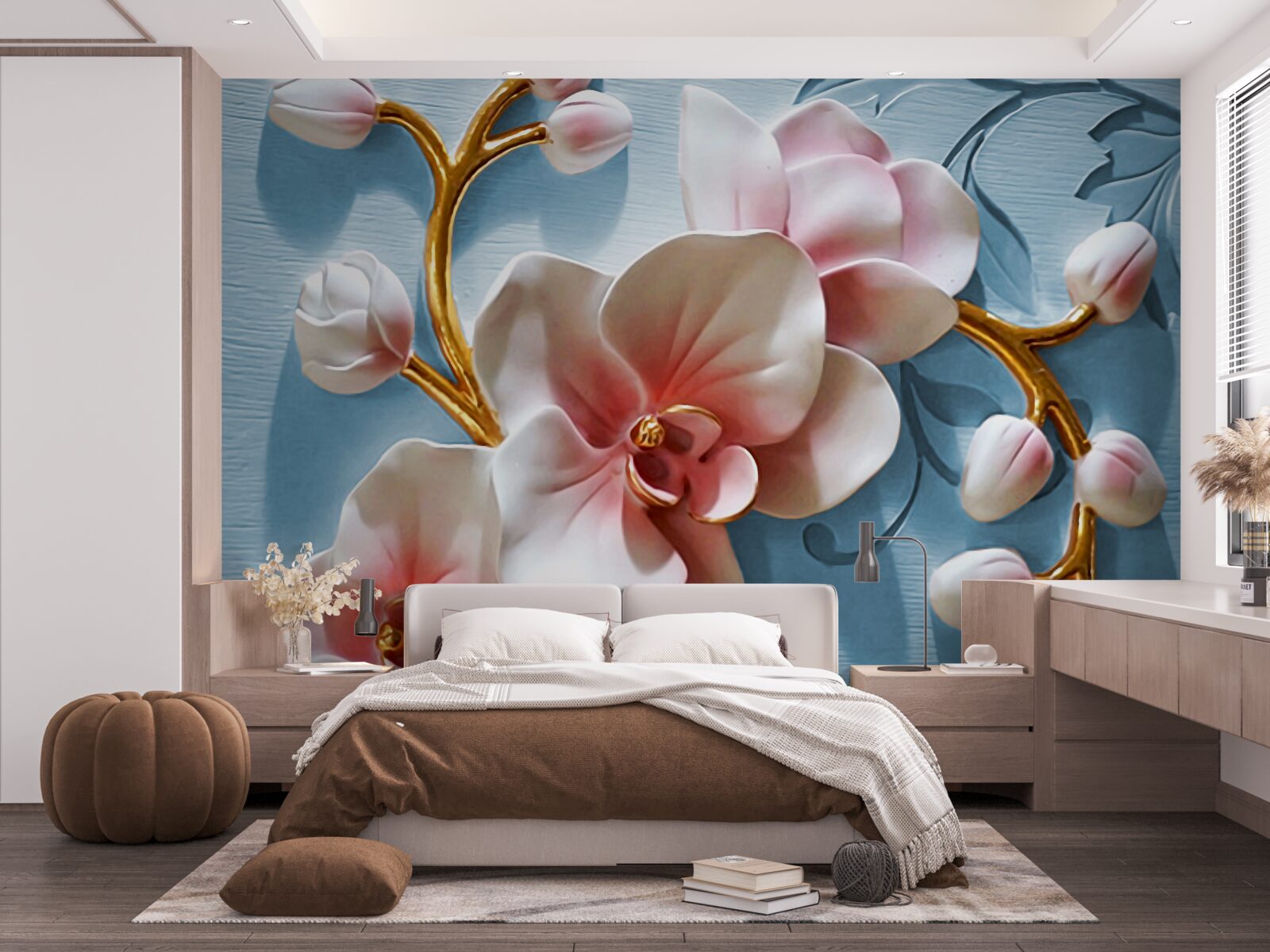 Fototapeten Weiße Orchidee am blauen Himmel