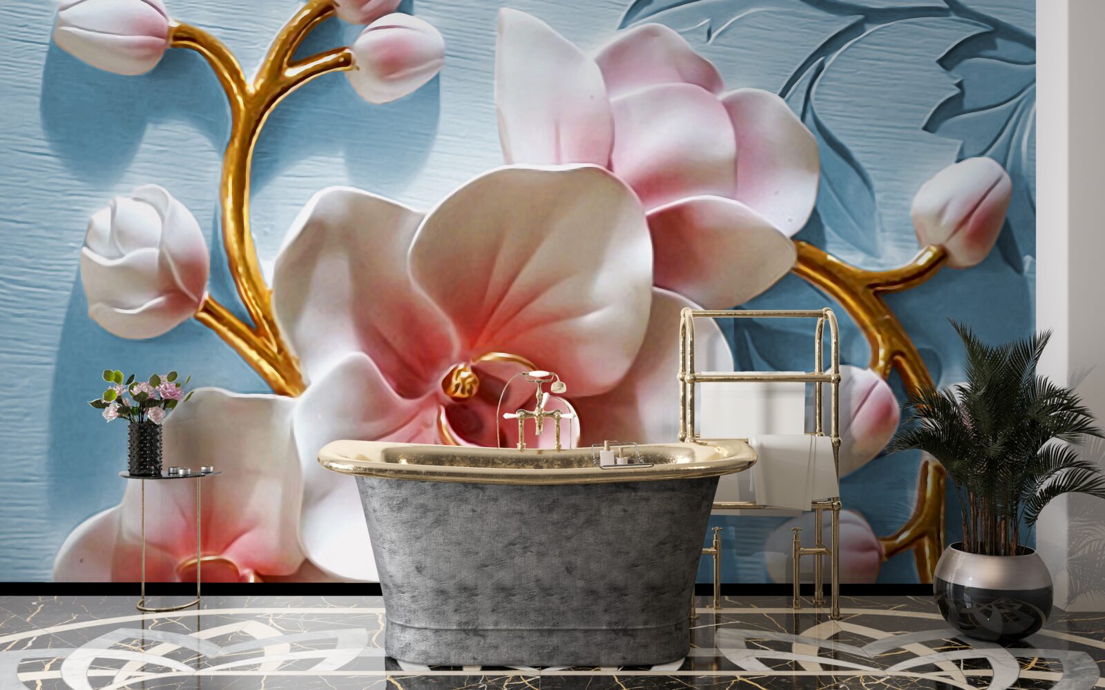 Fototapeten Weiße Orchidee am blauen Himmel