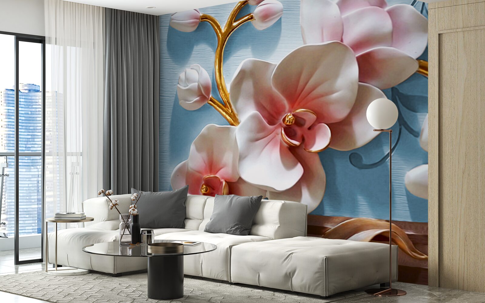 Fototapeten Weiße Orchidee am blauen Himmel