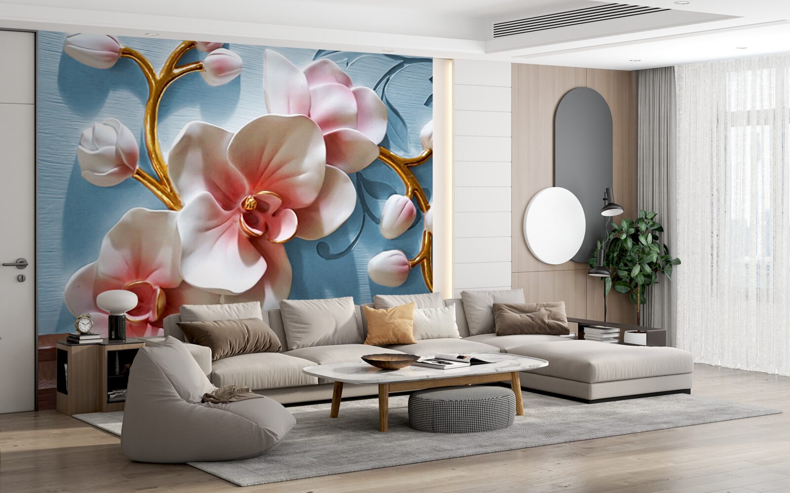 Fototapeten Weiße Orchidee am blauen Himmel