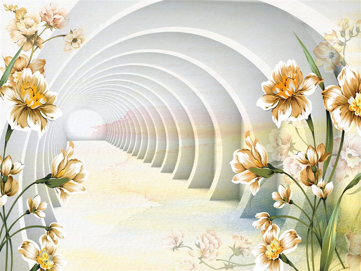 Fototapeten Bögen mit weißen Blumen dekoriert