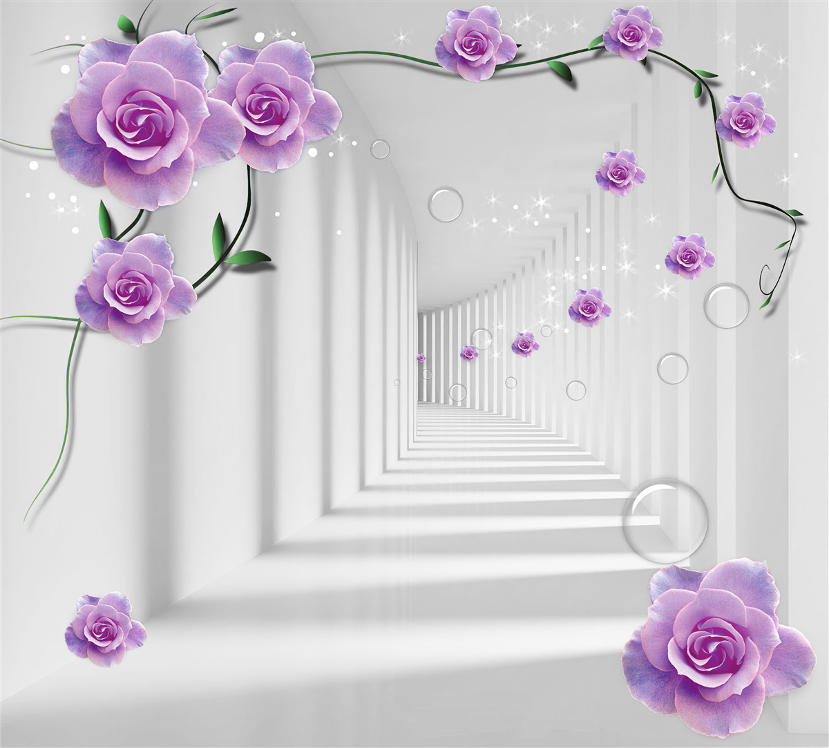 Fototapeten Blumen, die im Hintergrund des Tunnels blühten
