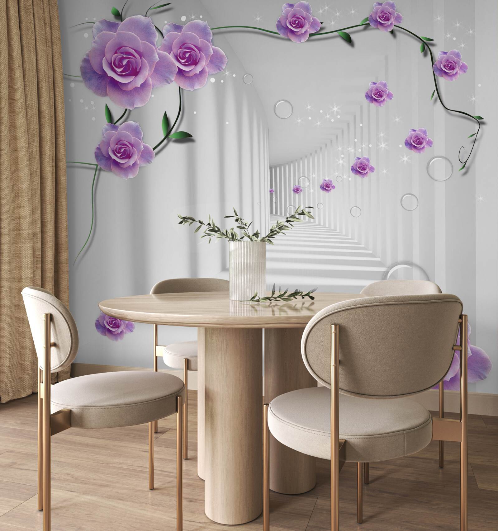 Fototapeten Blumen, die im Hintergrund des Tunnels blühten