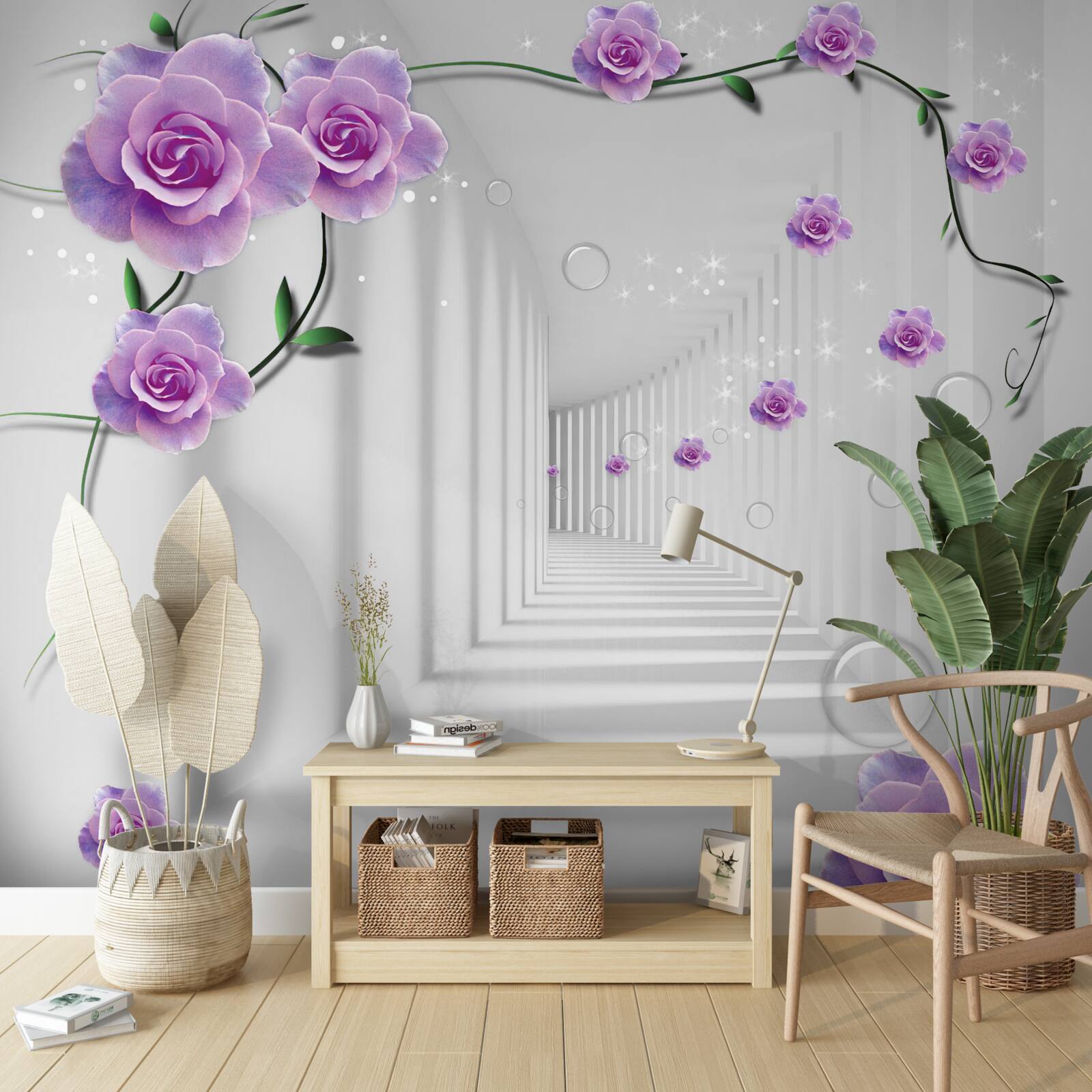 Fototapeten Blumen, die im Hintergrund des Tunnels blühten