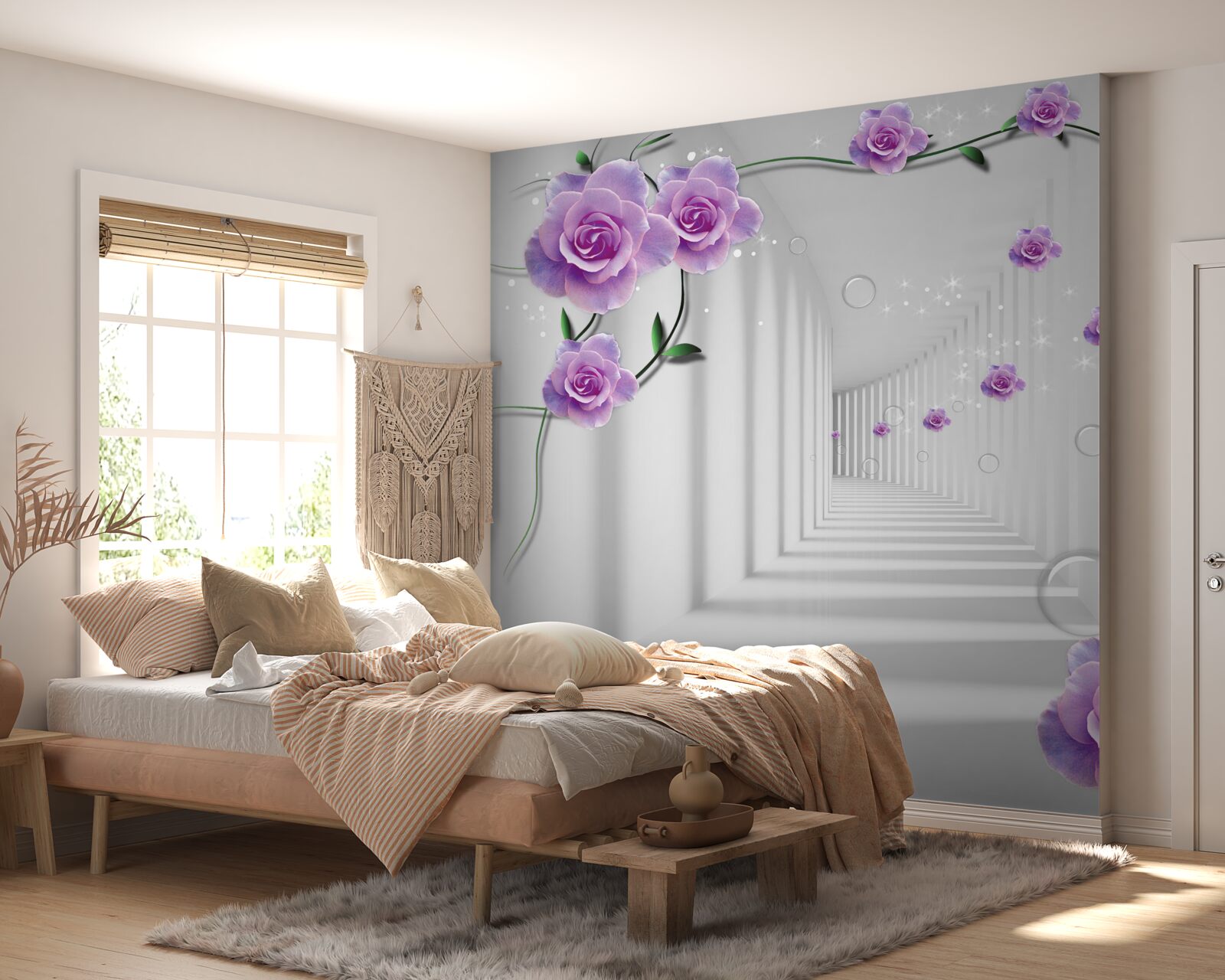 Fototapeten Blumen, die im Hintergrund des Tunnels blühten