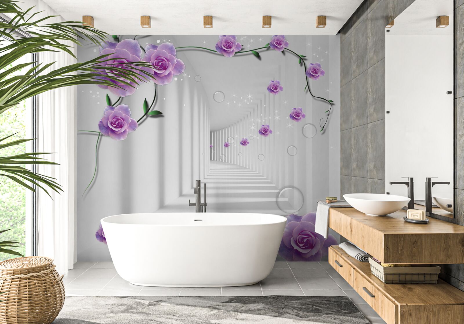 Fototapeten Blumen, die im Hintergrund des Tunnels blühten