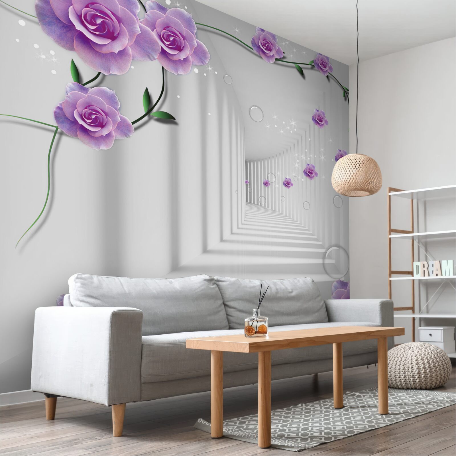 Fototapeten Blumen, die im Hintergrund des Tunnels blühten